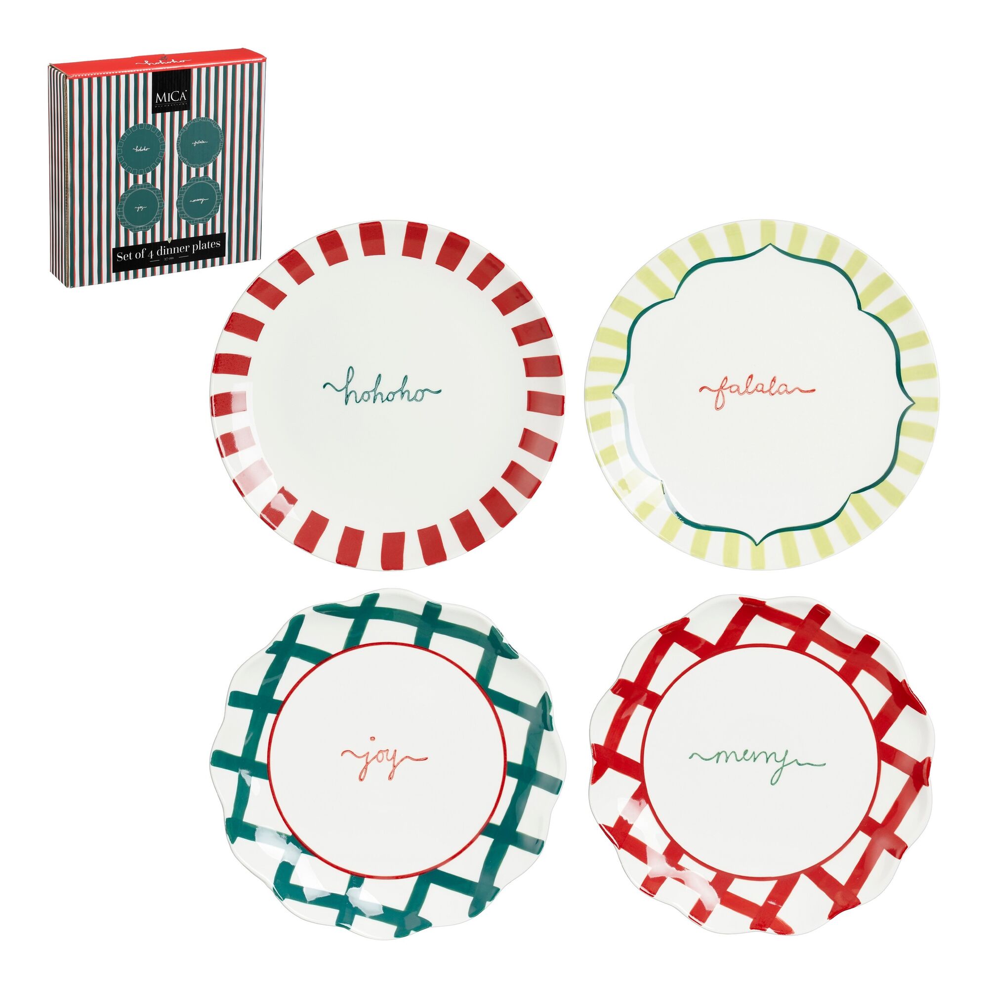 Noel dinerbord cadeau set rood l.groen groen 4 delig