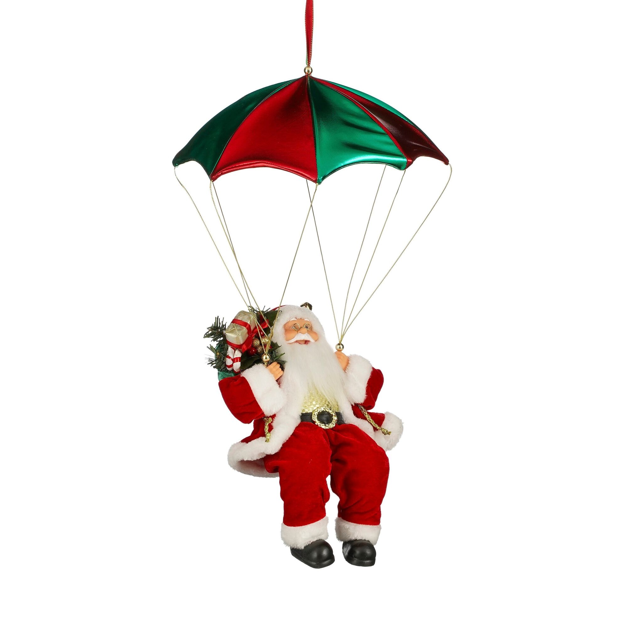 Decoratie kerstman met parachute rood