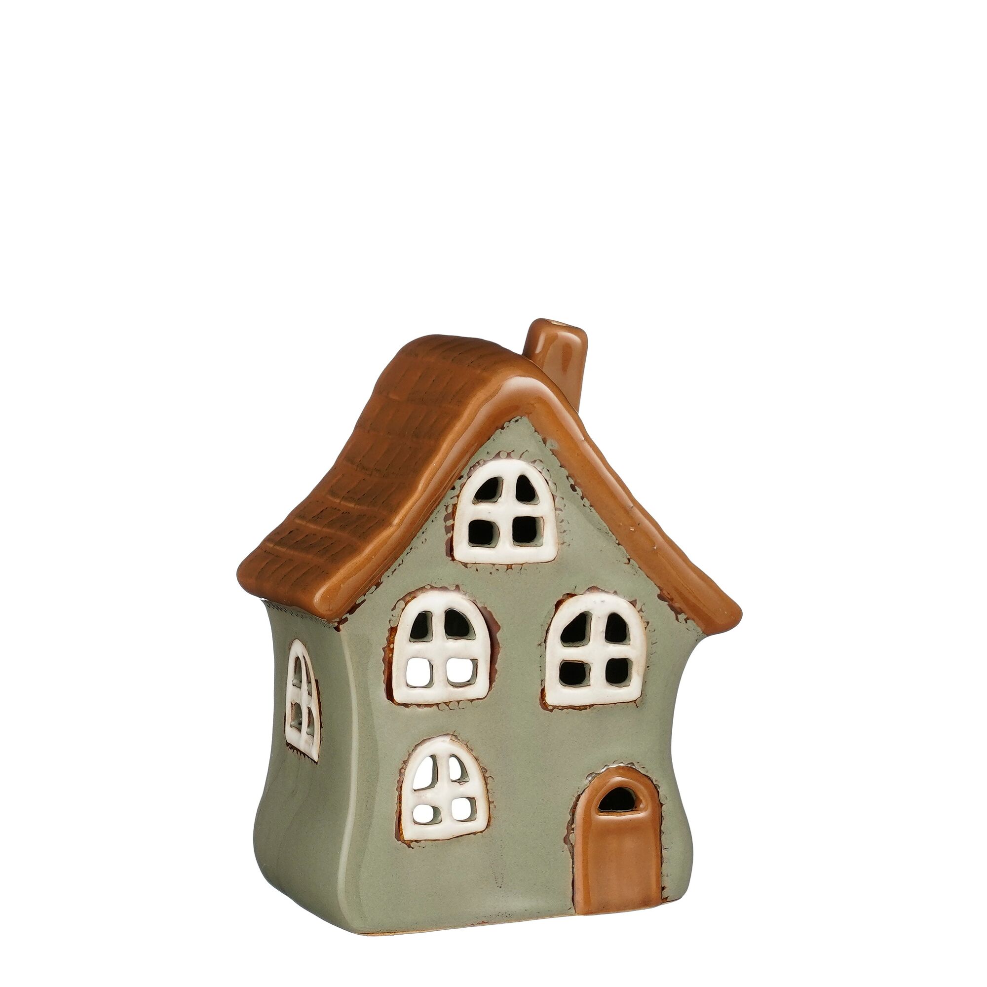 Theelicht houder huis grijs