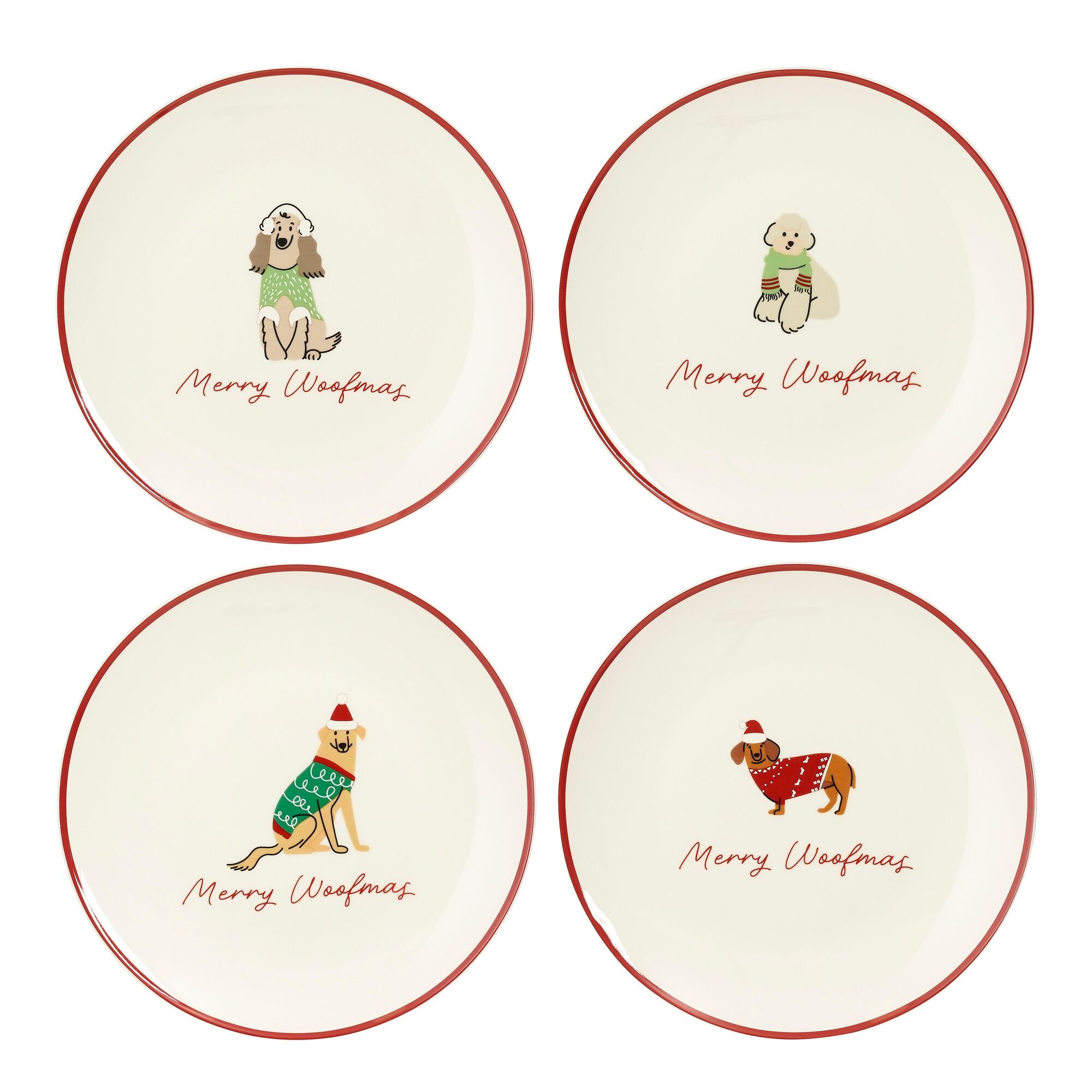 Ontbijtbord hond cadeau set off white 4-delig