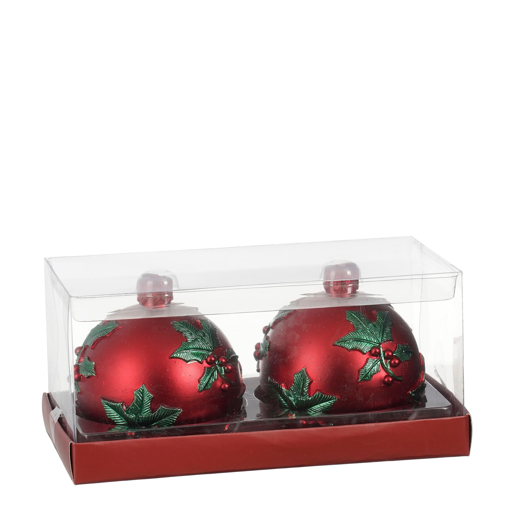 Kaars kerstbal hulst rood 2stuks