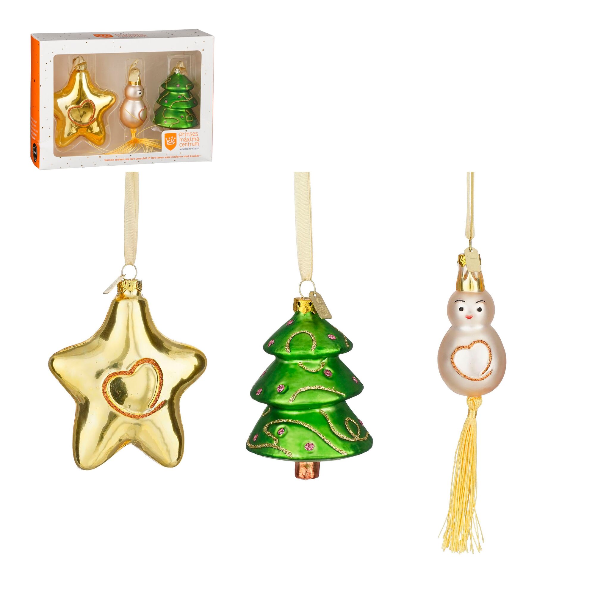 Ornament christmas glas goud groen 3 stuks