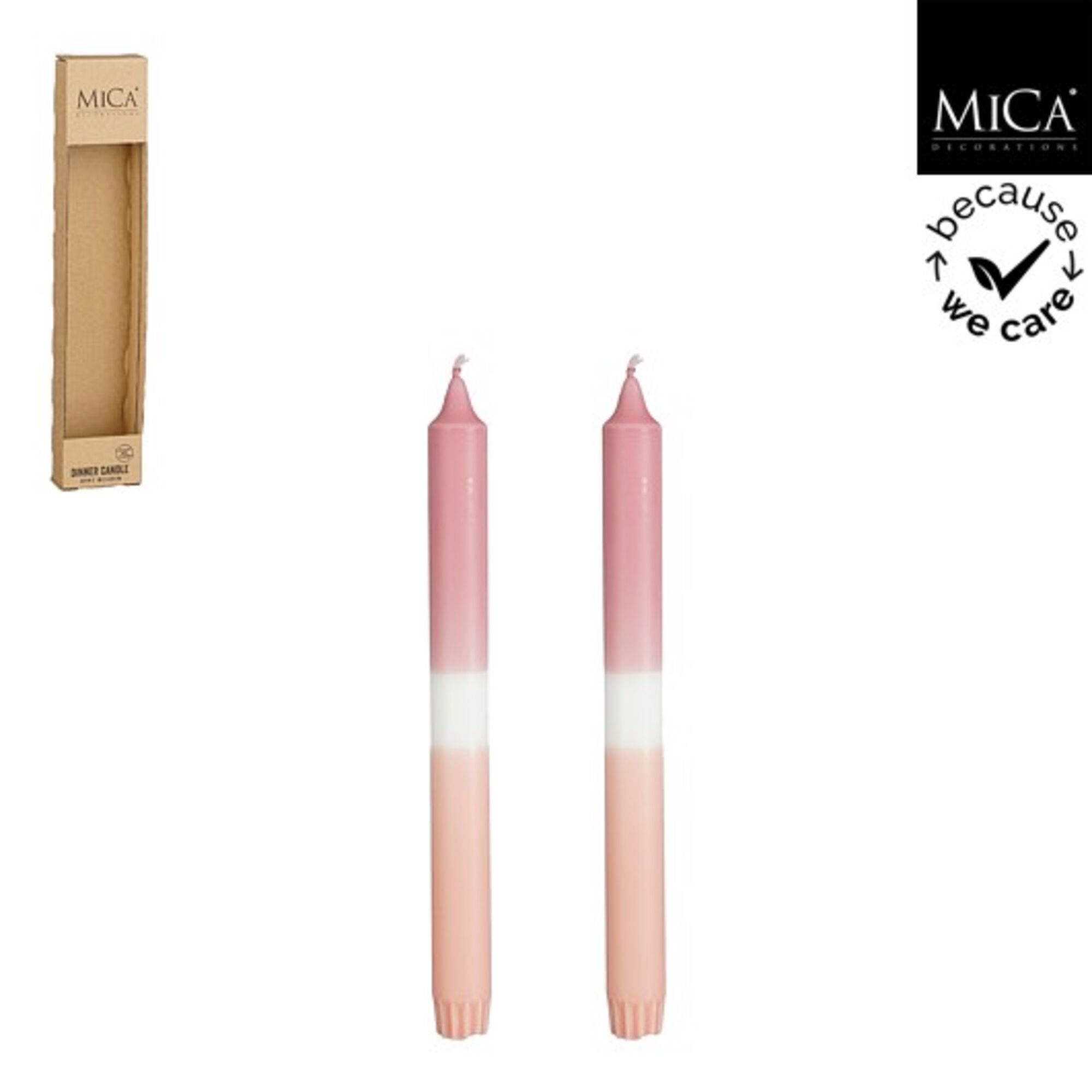 Dip-dye dinerkaars stearine roze 2 stuks