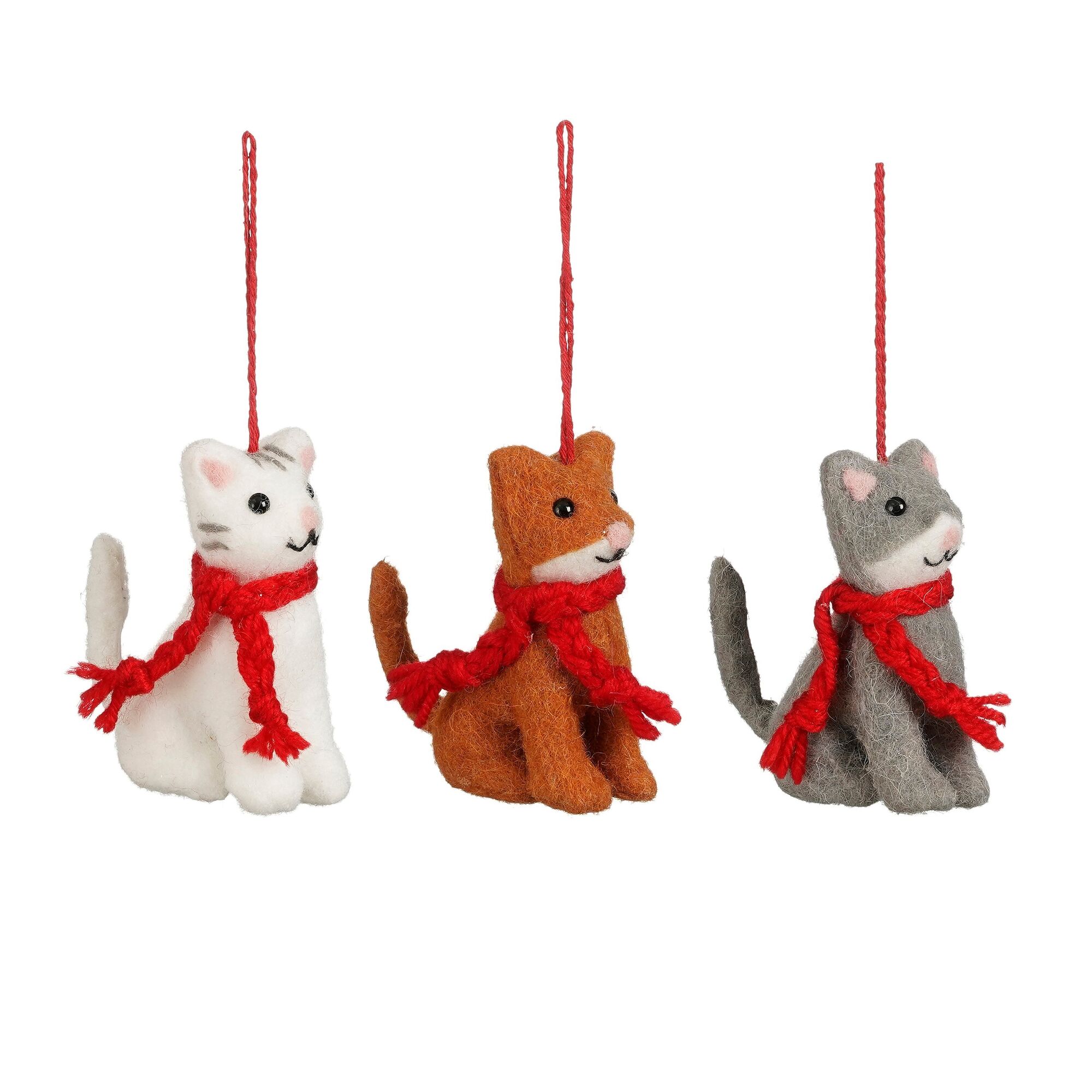 Decoratie ornament kat l.bruin wit grijs 3 assorti