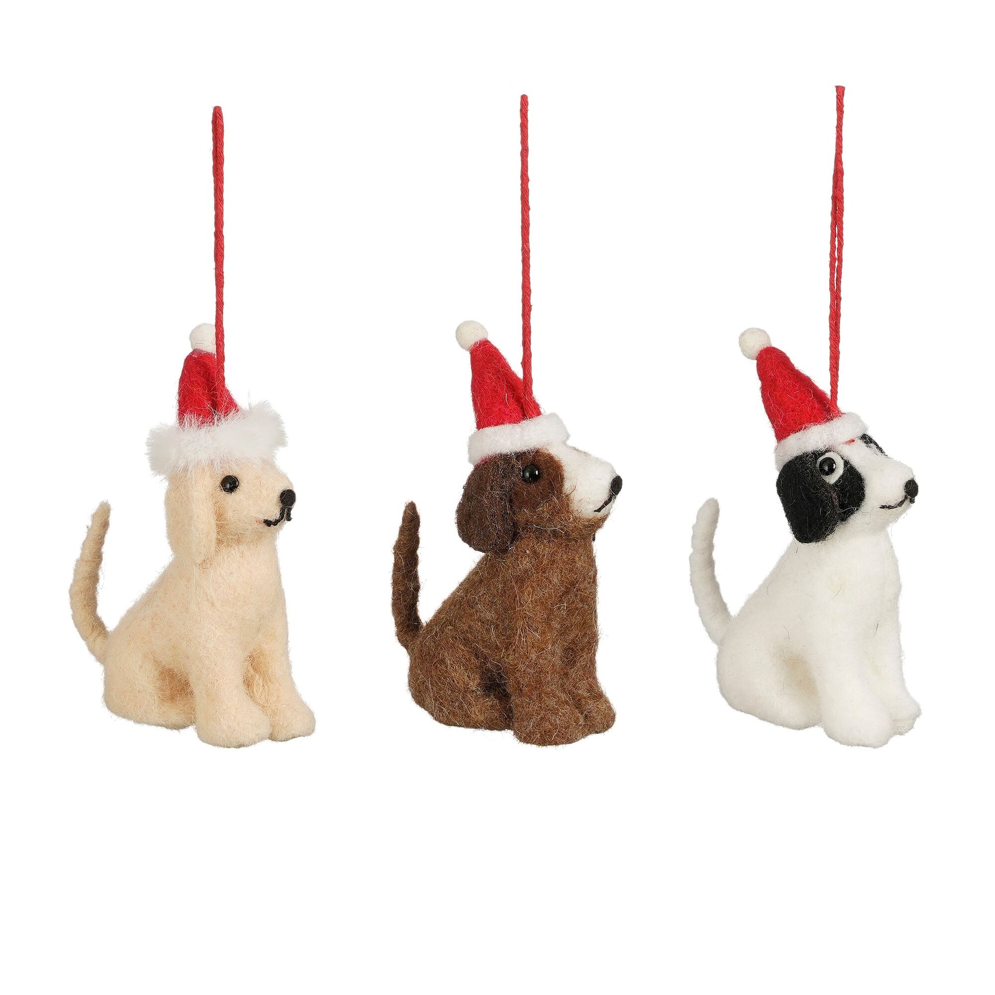 Decoratie ornament hond wit beige bruin 3 assorti