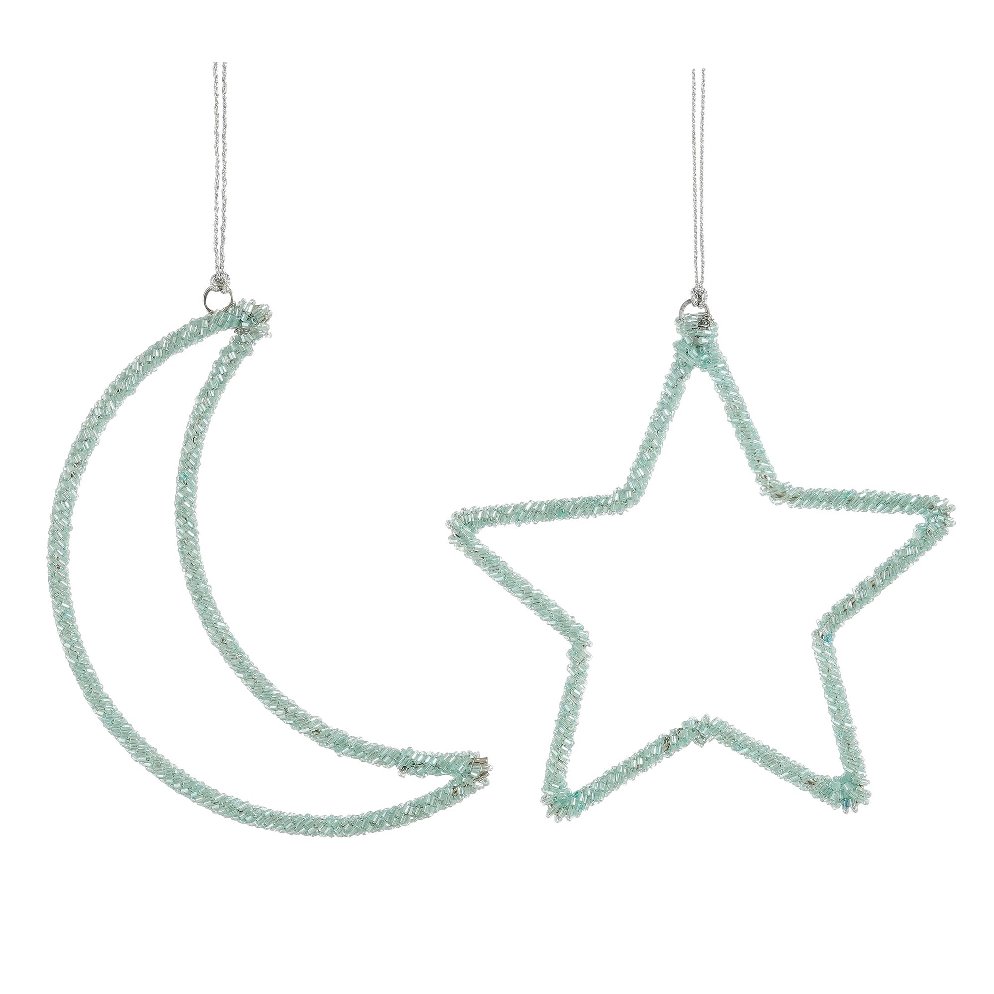 Ornament maan ster l.blauw 2 assorti