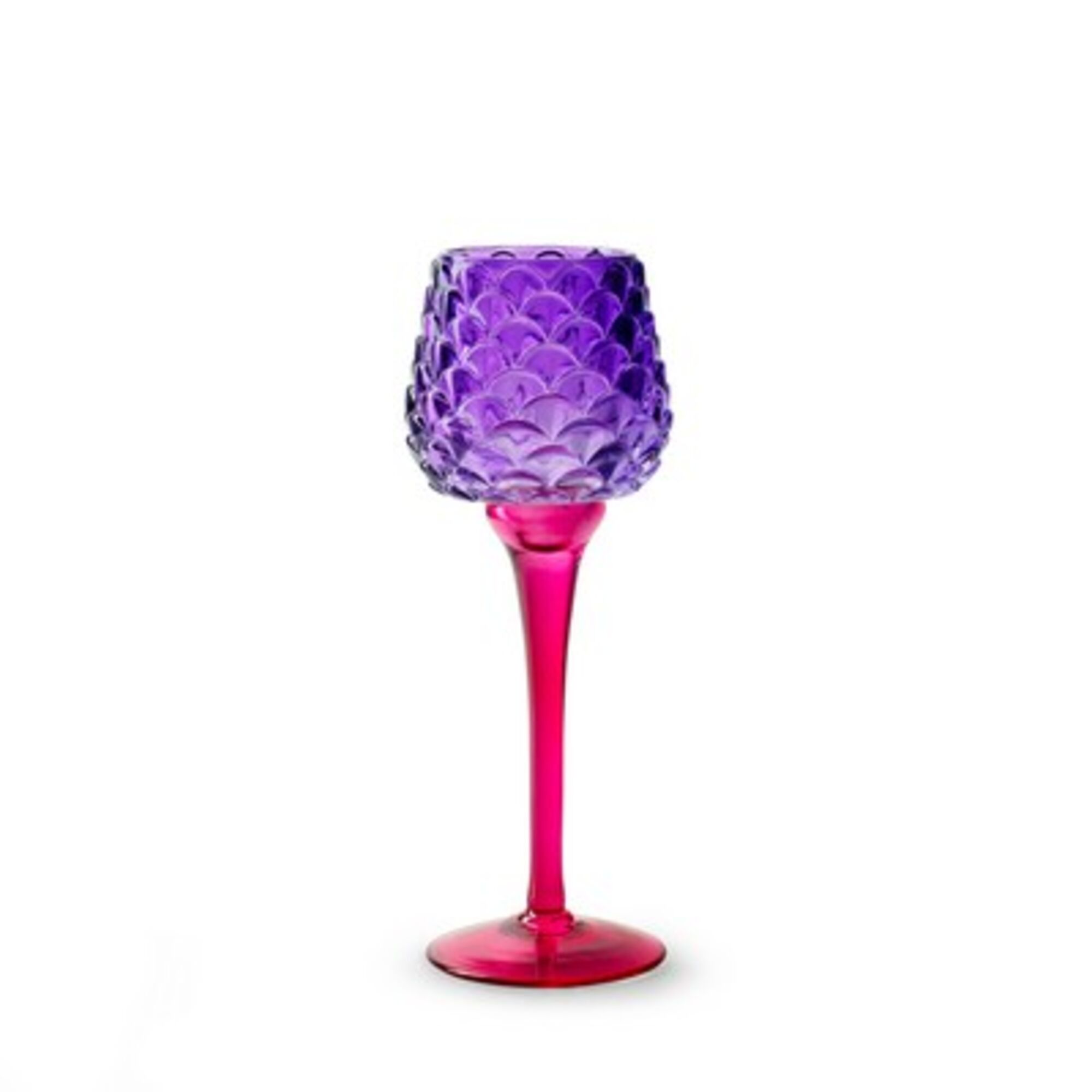 Theelichthouder op voet pinecone paars fuchsia