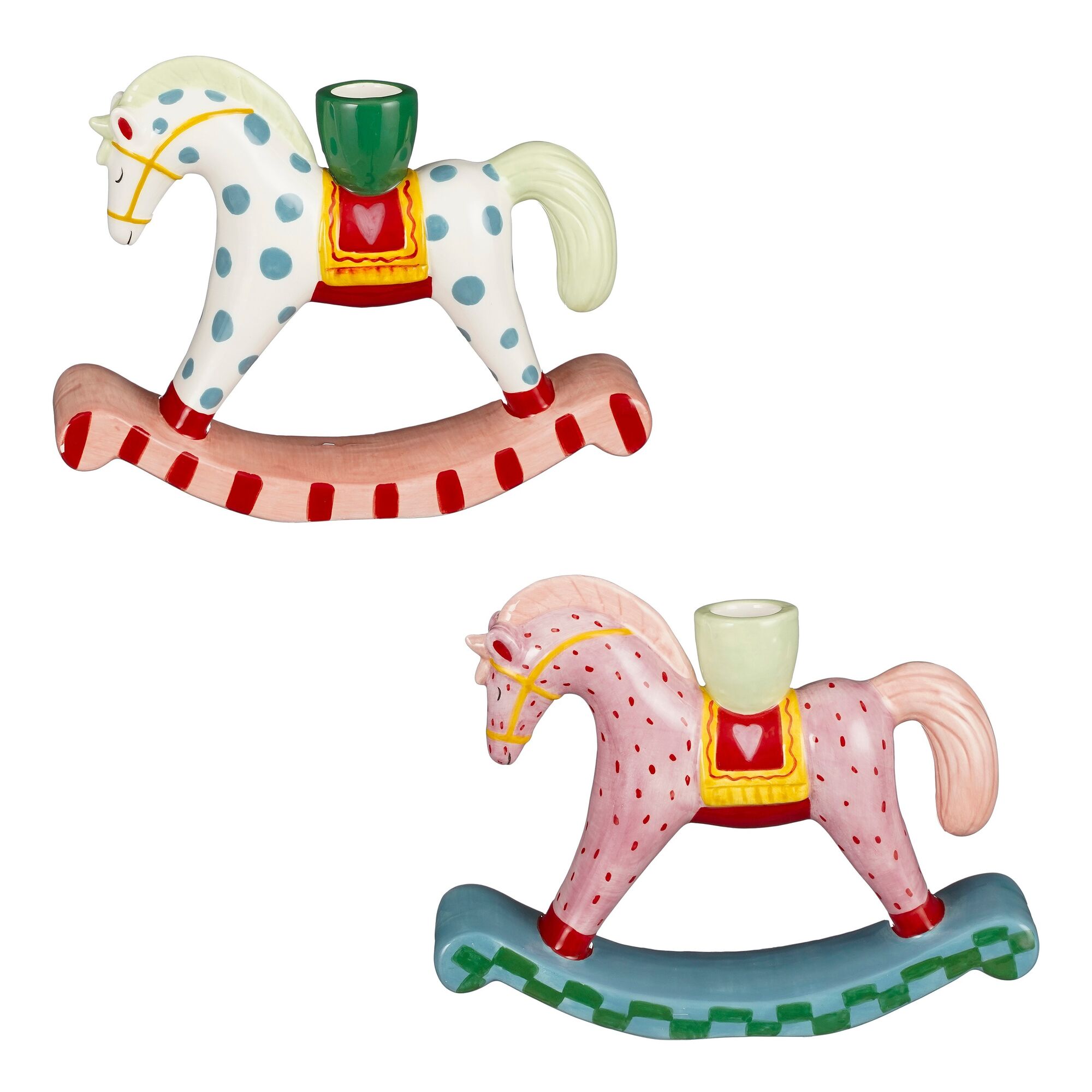 Kandelaar hobbelpaard roze wit 2 assorti