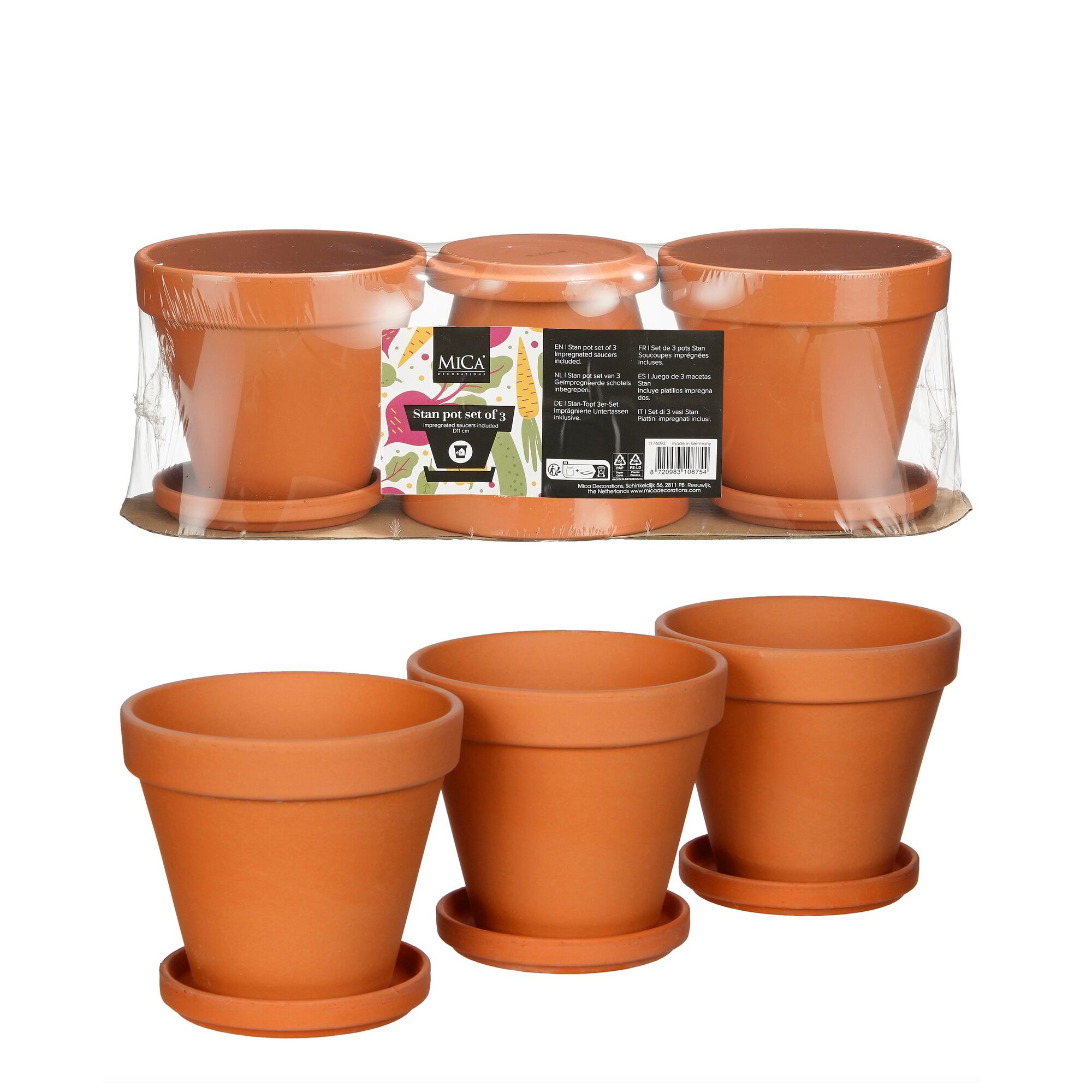Stan pot met schotel terra 3 stuks PDQ