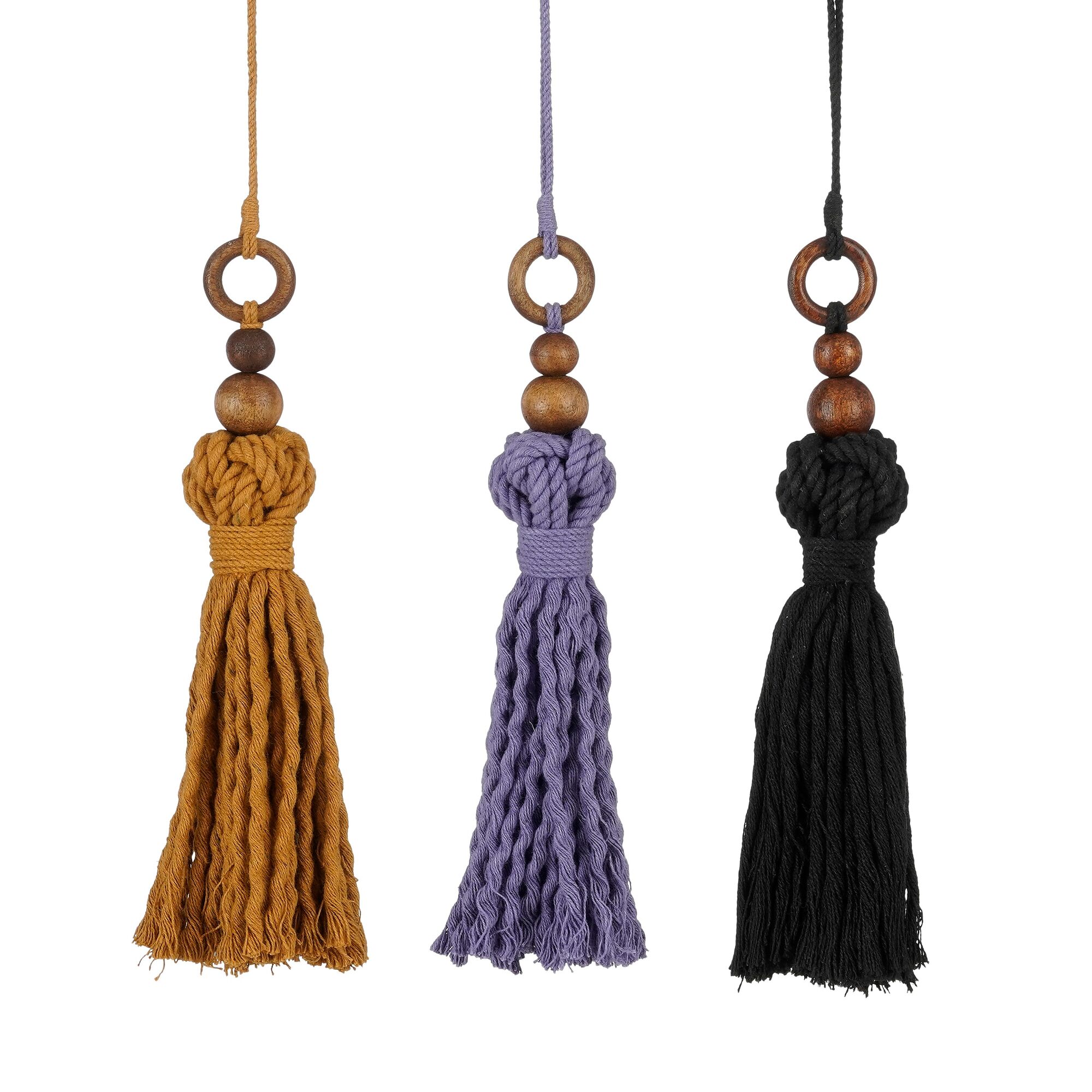 Ornament hangkwast zwart oker paars 3 assorti