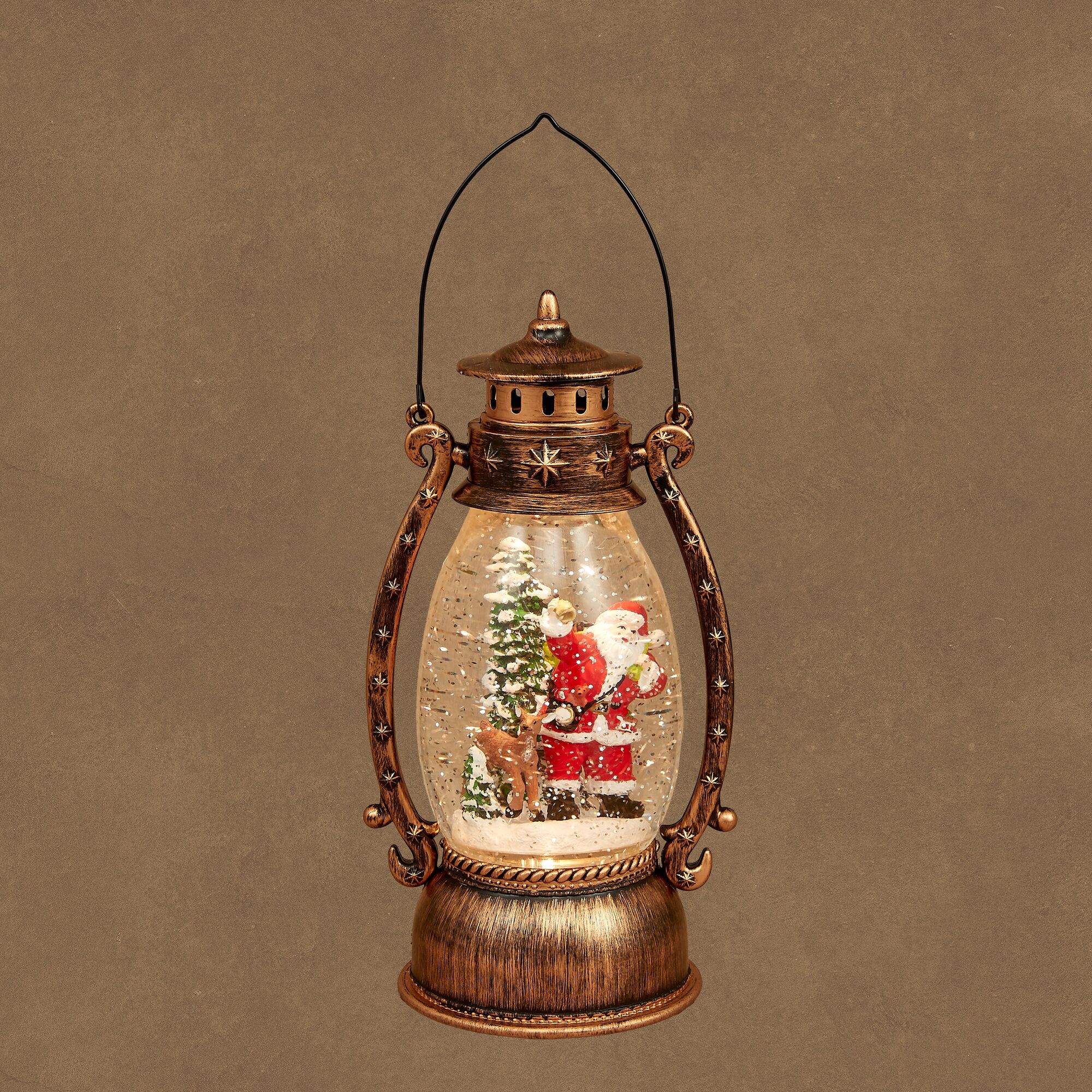 Lantaarn kerstfiguur brons led battery operated en timer