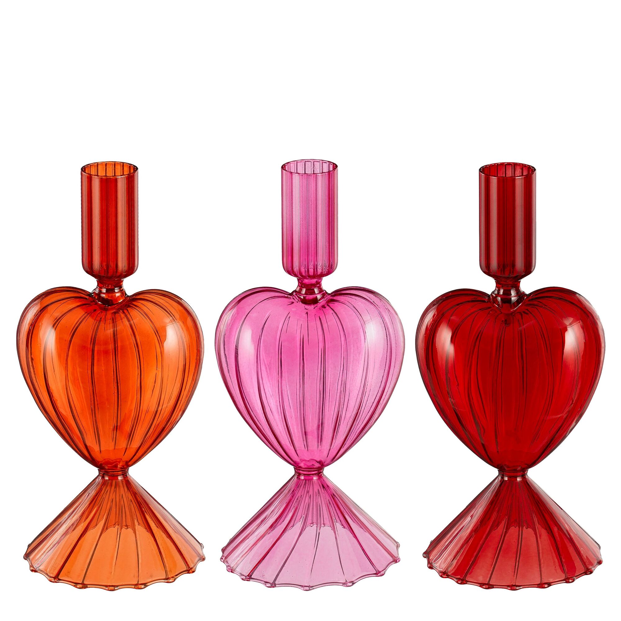 Kandelaar hart roze rood oranje 3 assorti