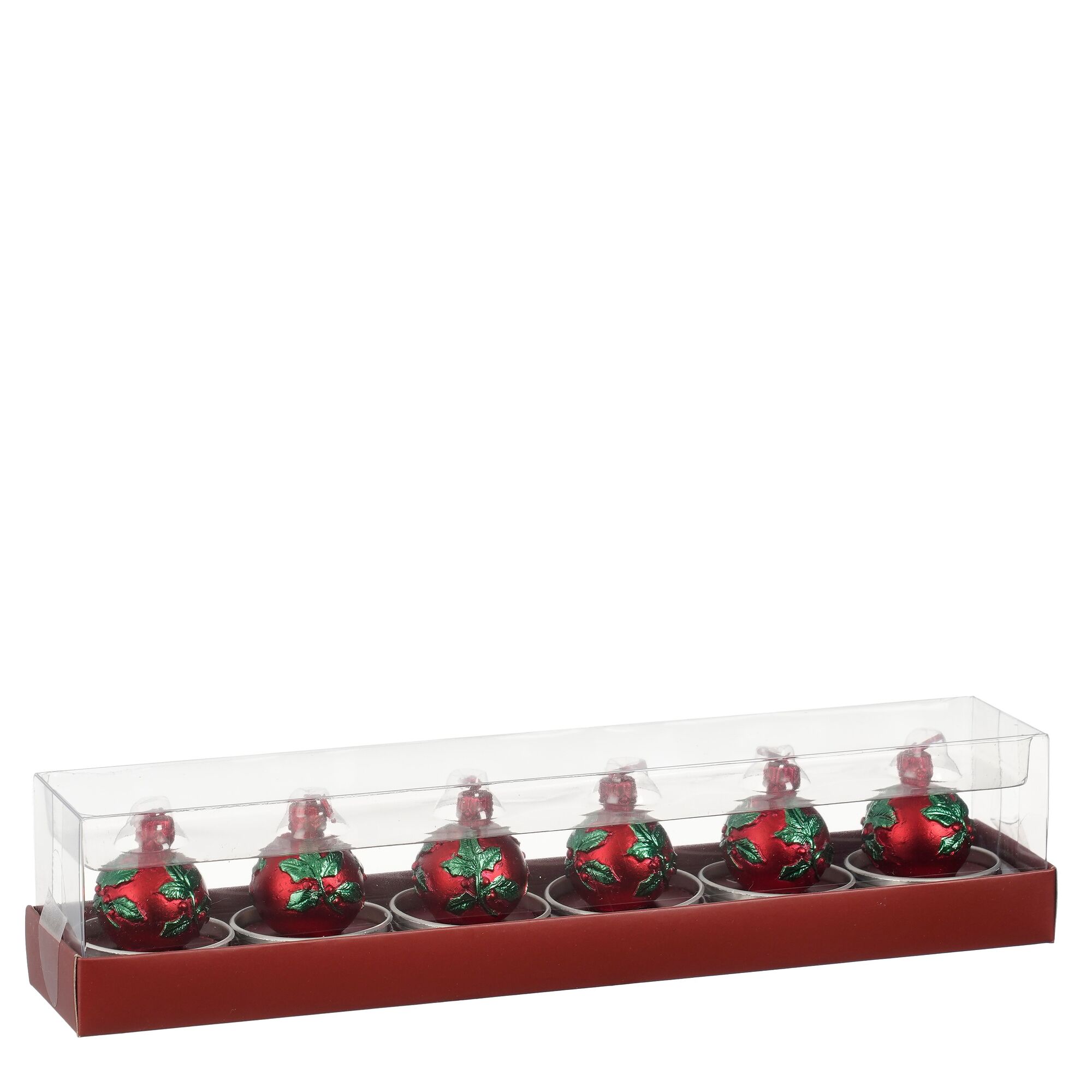 Kaars kerstbal hulst rood 6stuks