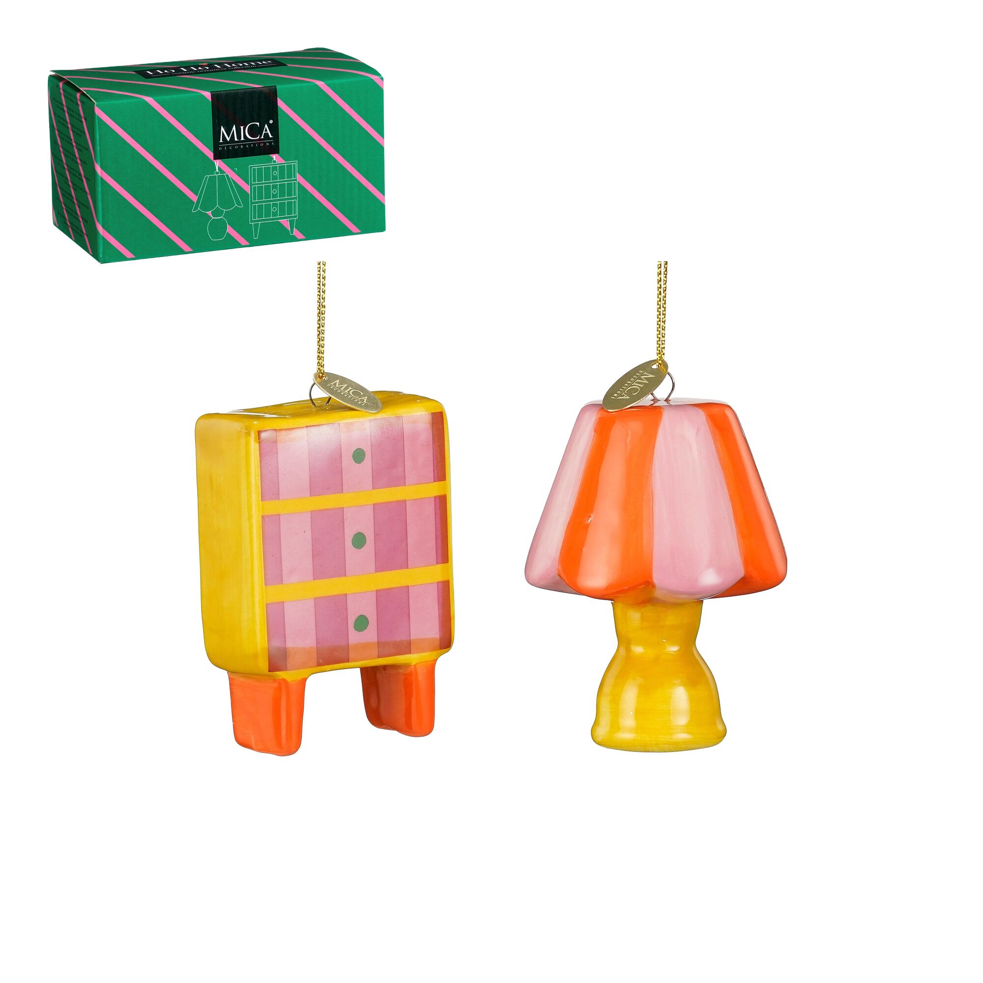 Ornament cadeau set lamp cabinet lila roze 2 stuks