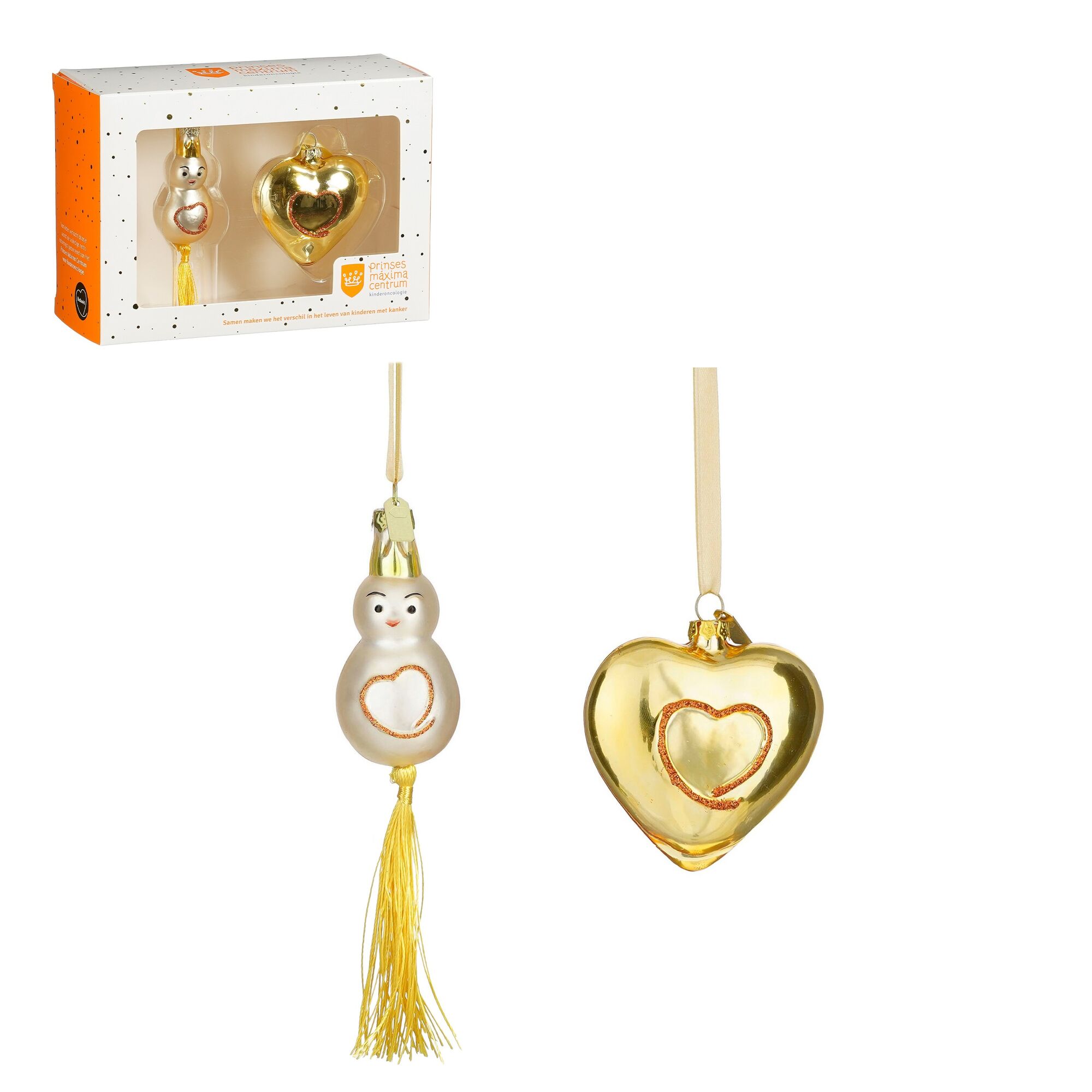 Ornament lucky charm hart goud 2 stuks