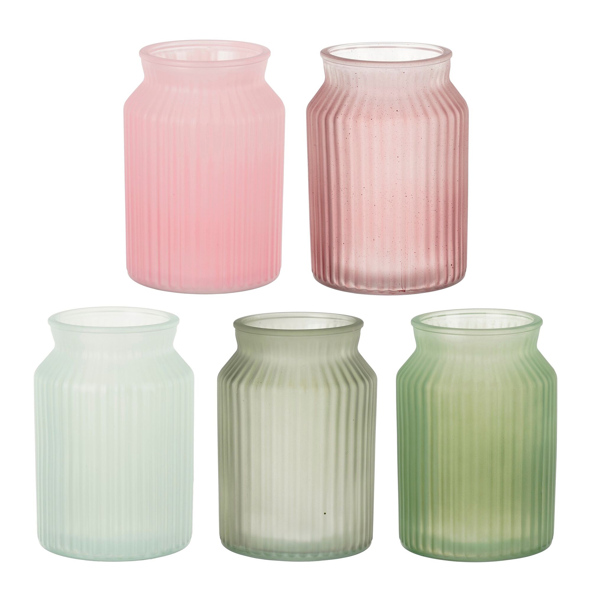 Claudia fles glas groen roze d.groen paars l.groen frosted 5 assorti PDQ