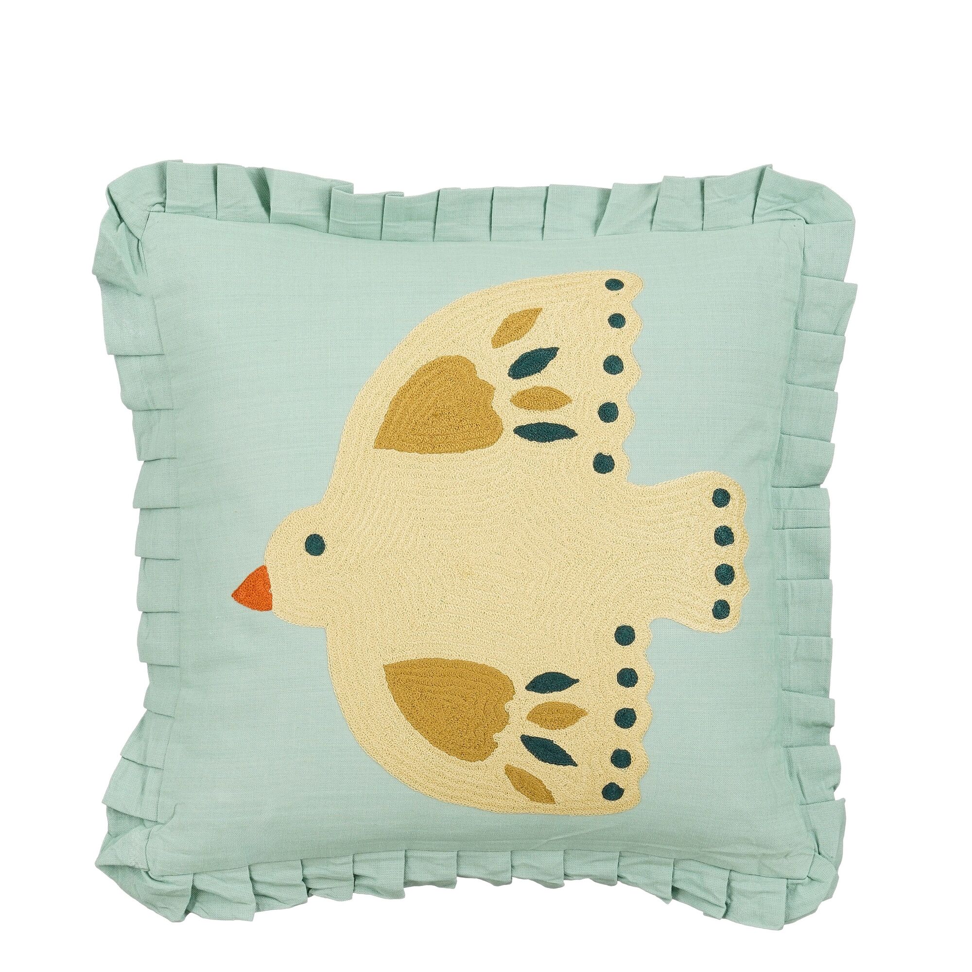 Kussen vogel mint groen