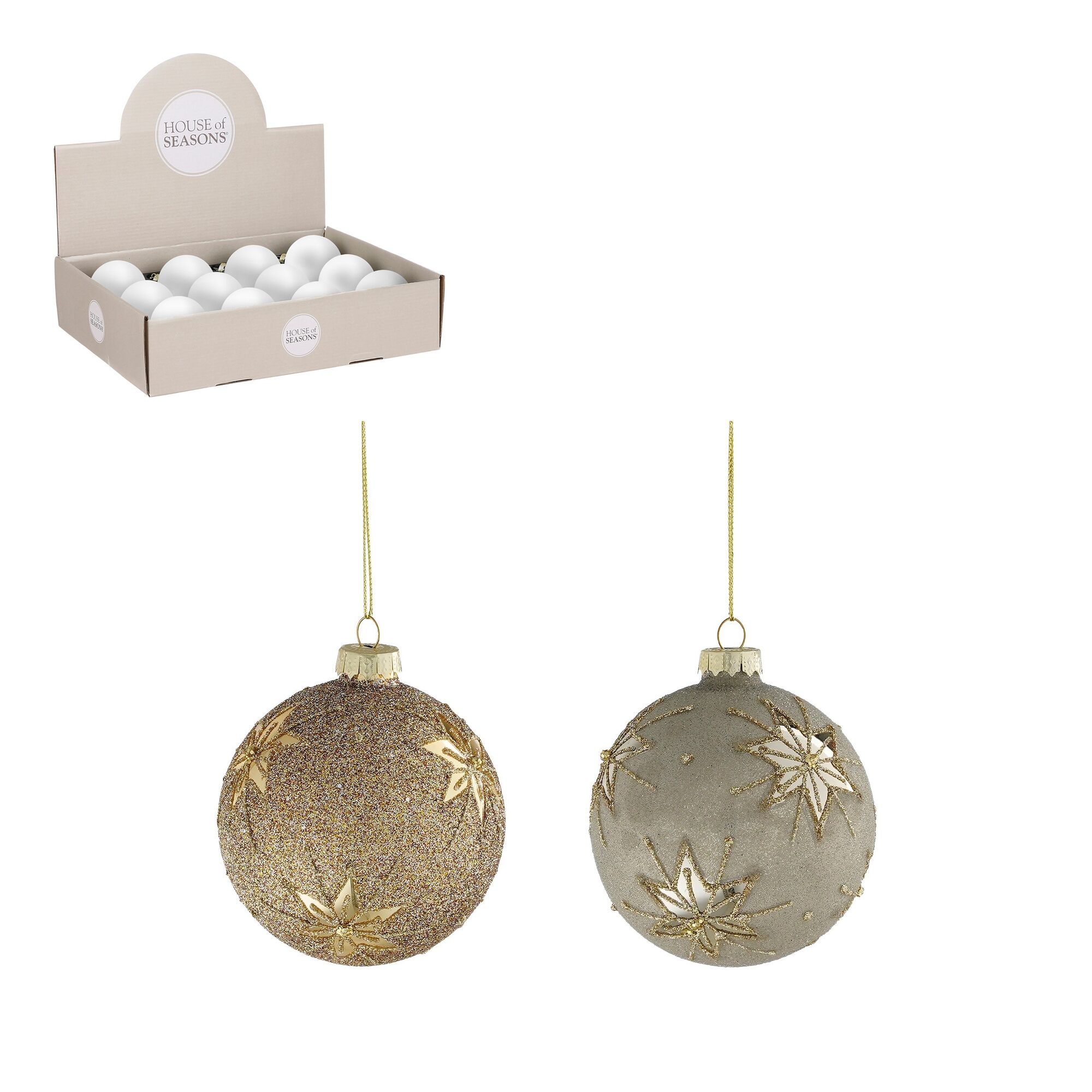 Bal glas grijs bruin 2 assorti 12 stuks display
