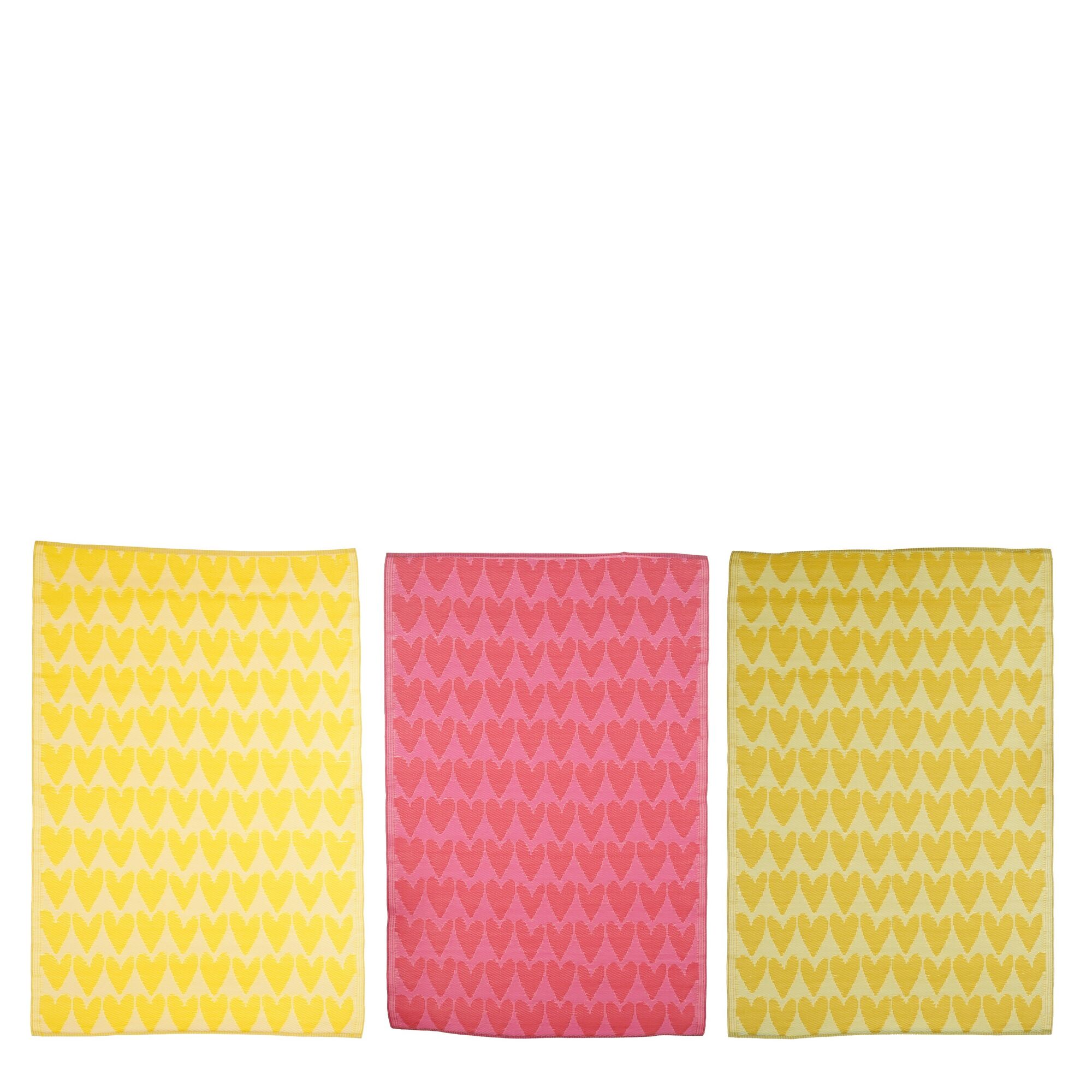 Outdoor vloerkleed hart groen geel roze 3 assorti display