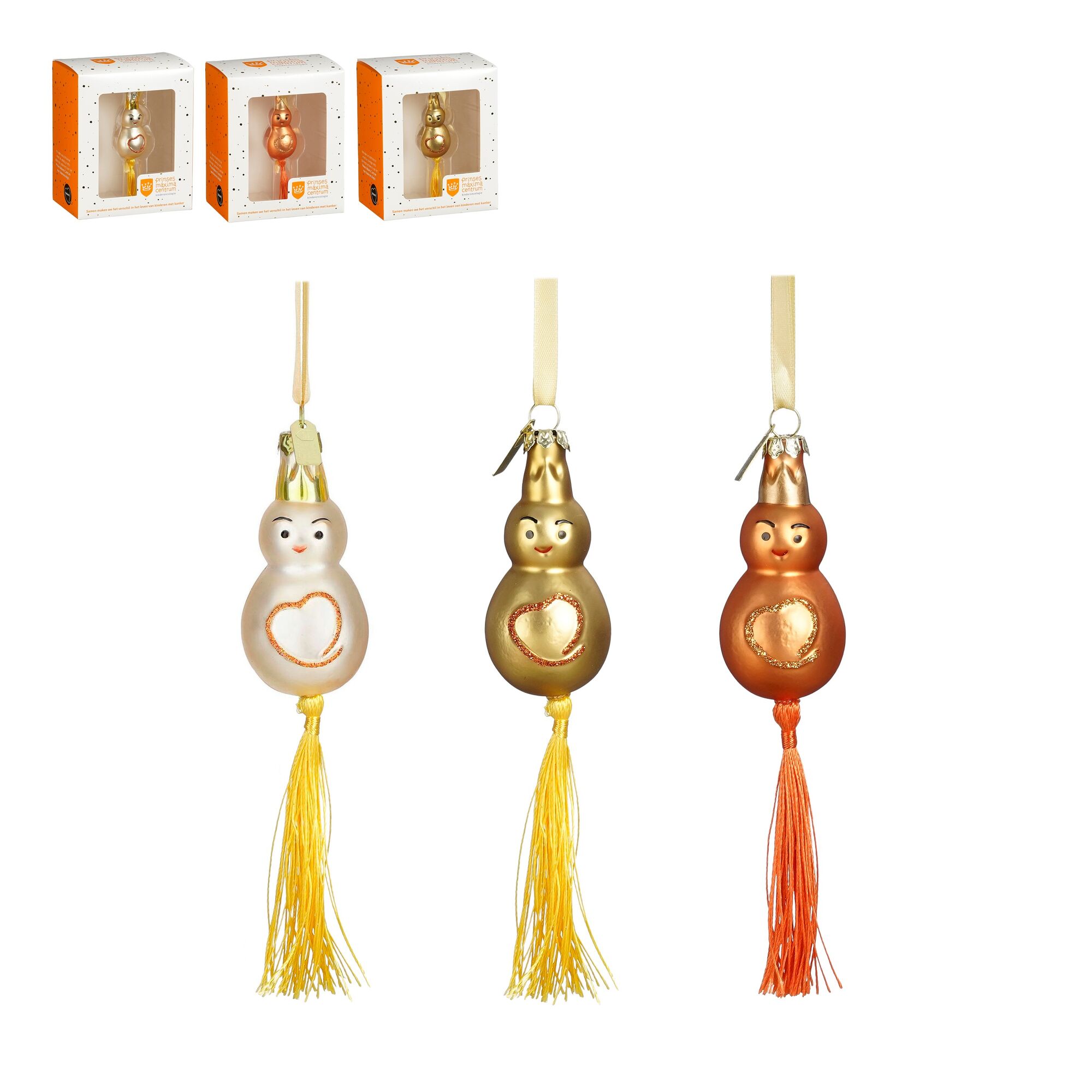 Ornament lucky charm goud oranje goud mat 3 assorti