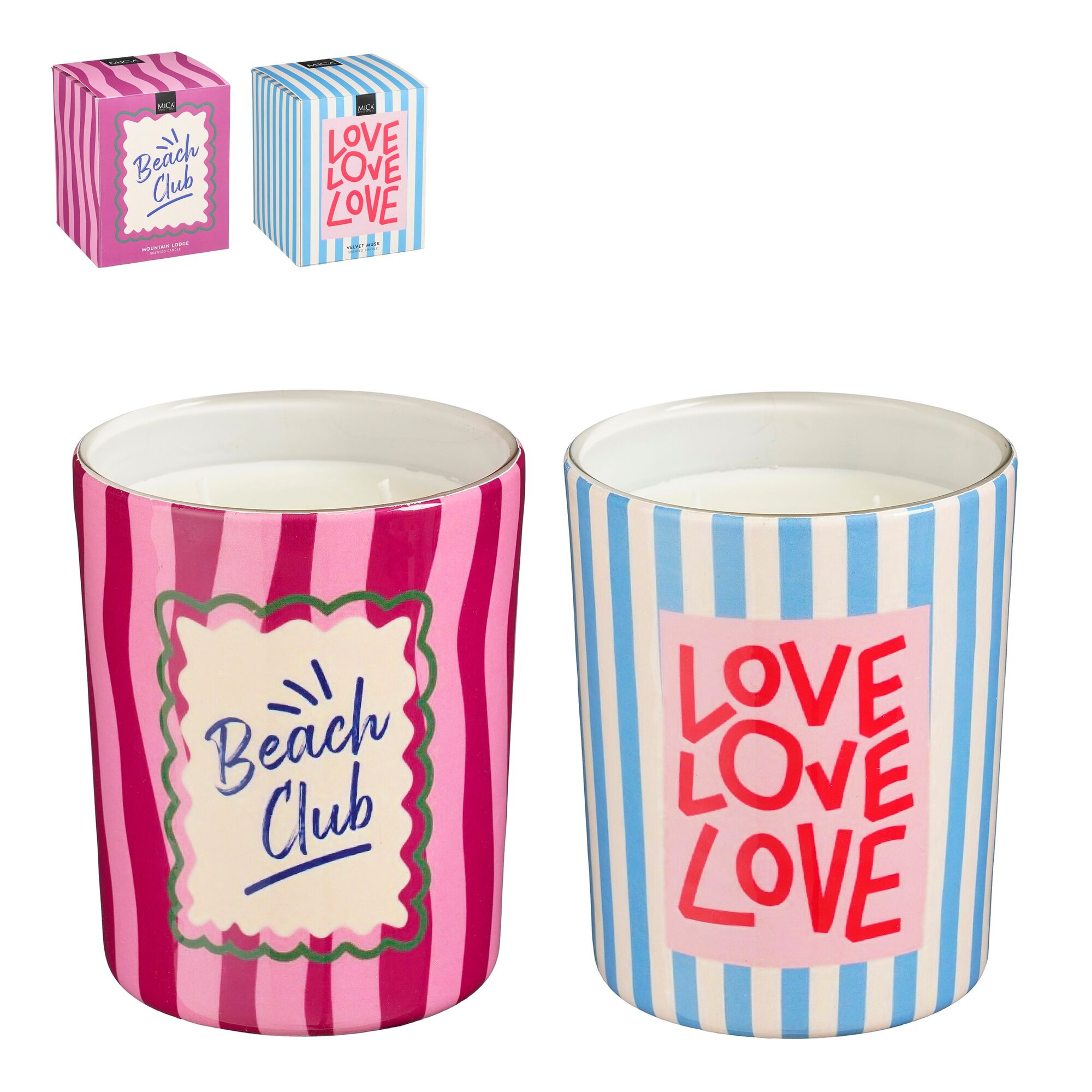 Geurkaars d.roze blauw 2 assorti Beach club Love
