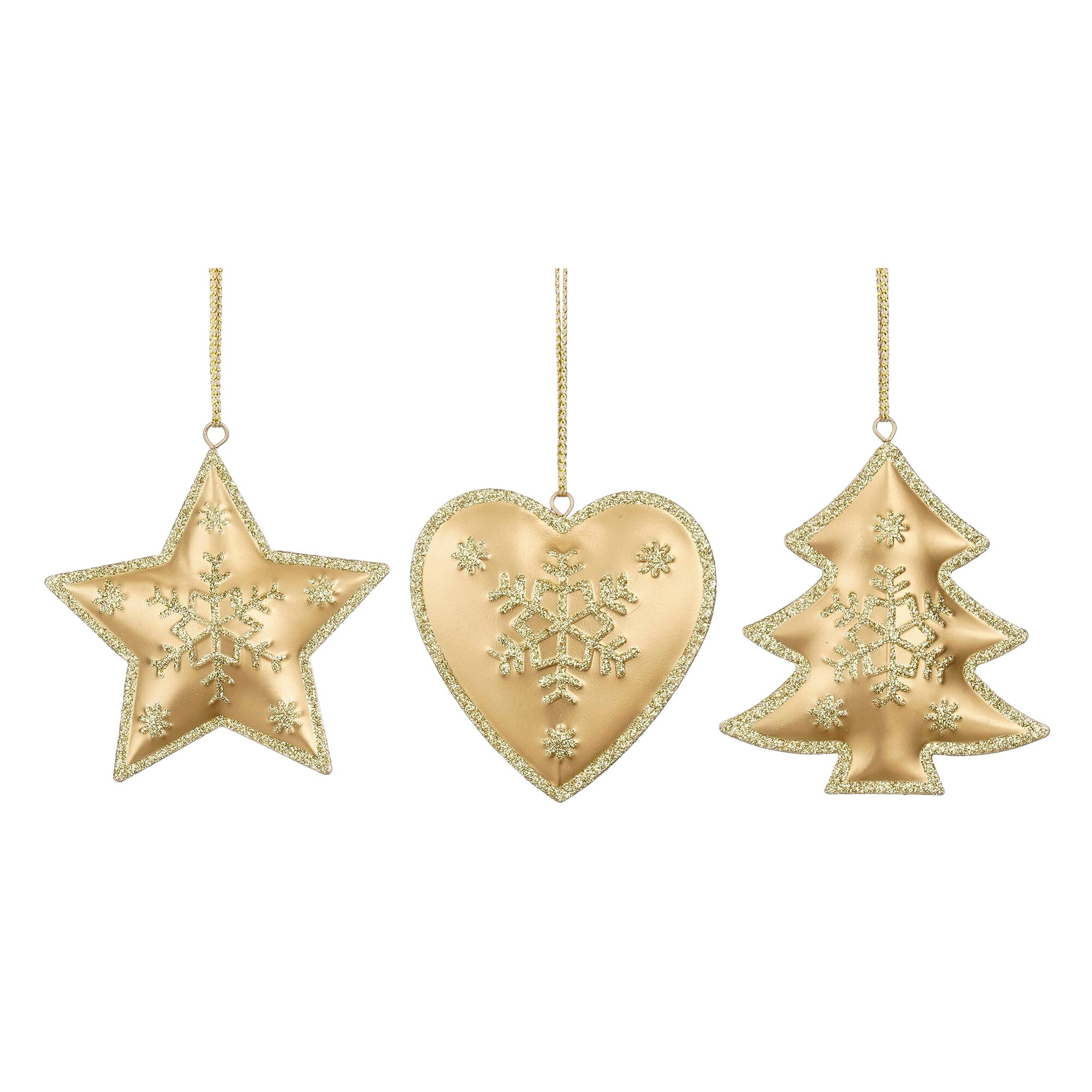 Ornament ster hart boom goud 3 assorti