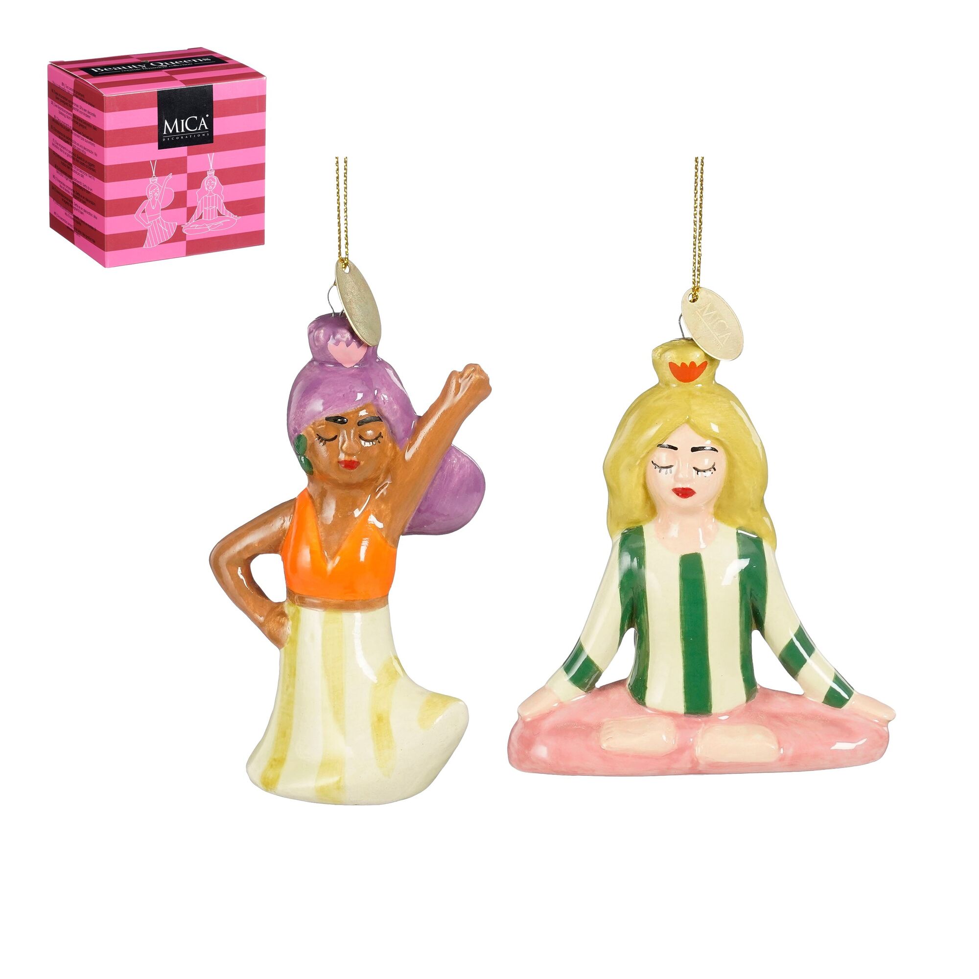 Ornament cadeau set meisje oranje groen 2 stuks