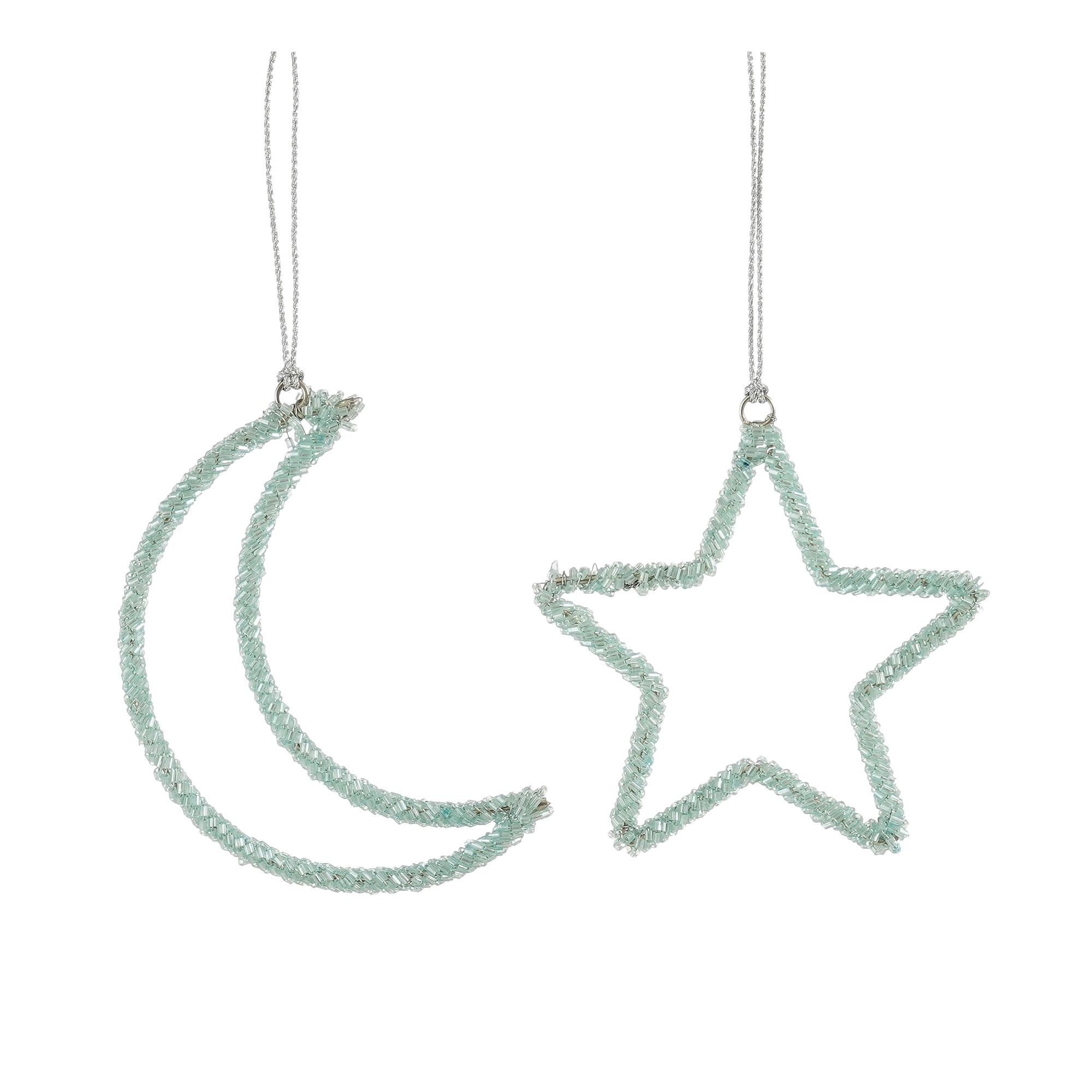 Ornament maan ster l.blauw 2 assorti