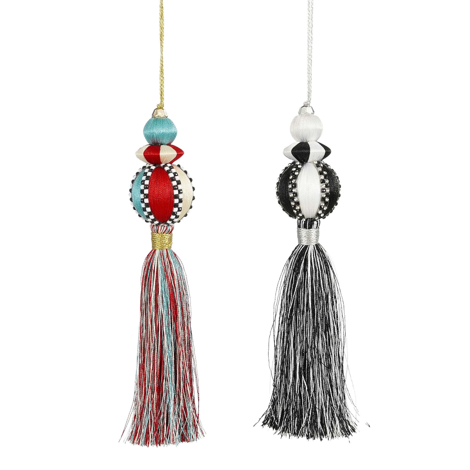 Ornament bal hangkwast blauw zwart 2 assorti
