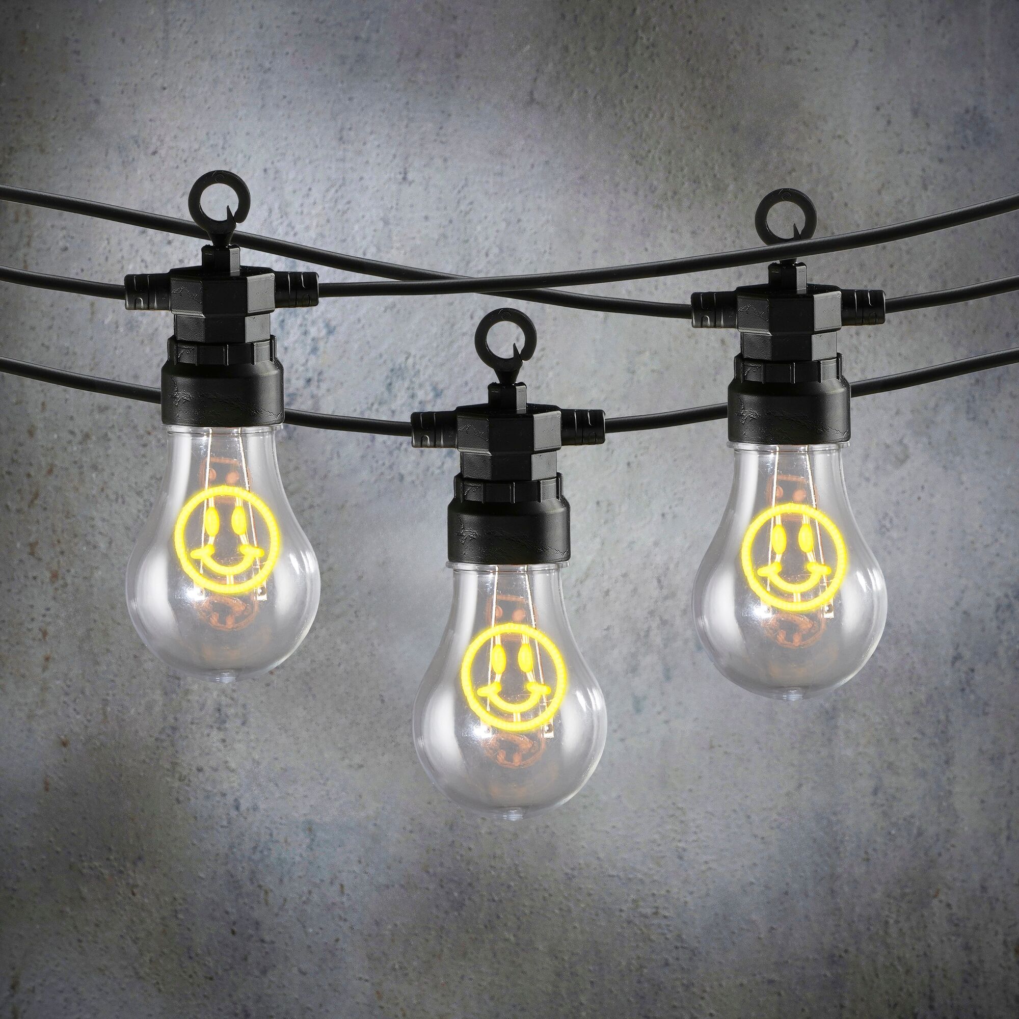 Party lights smiley warm wit 10 led bulbs IP44 adapter included