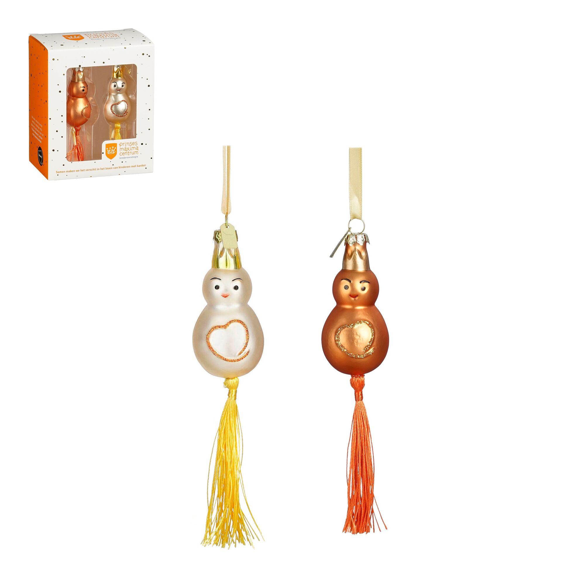 Ornament lucky charm goud oranje 2 stuks