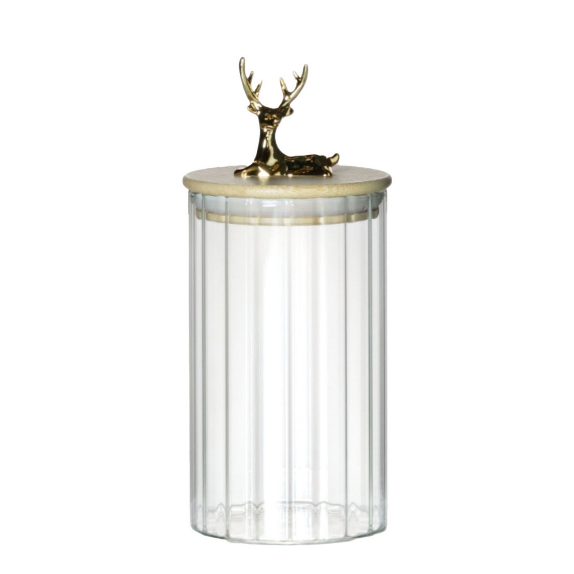 Canister Jar Glass Wooden lid Deer