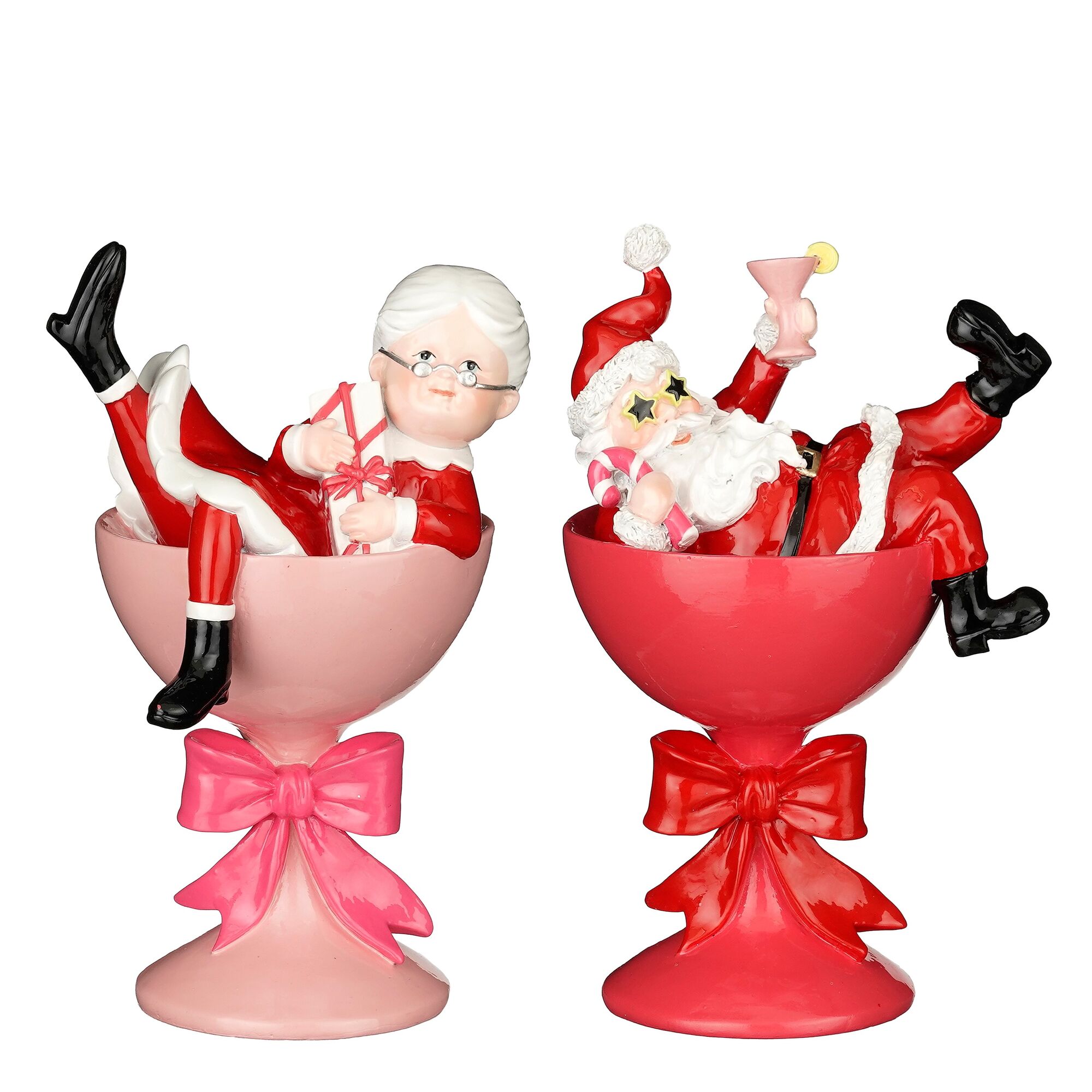 Decoratie Mrs Santa beker rood roze 2 assorti