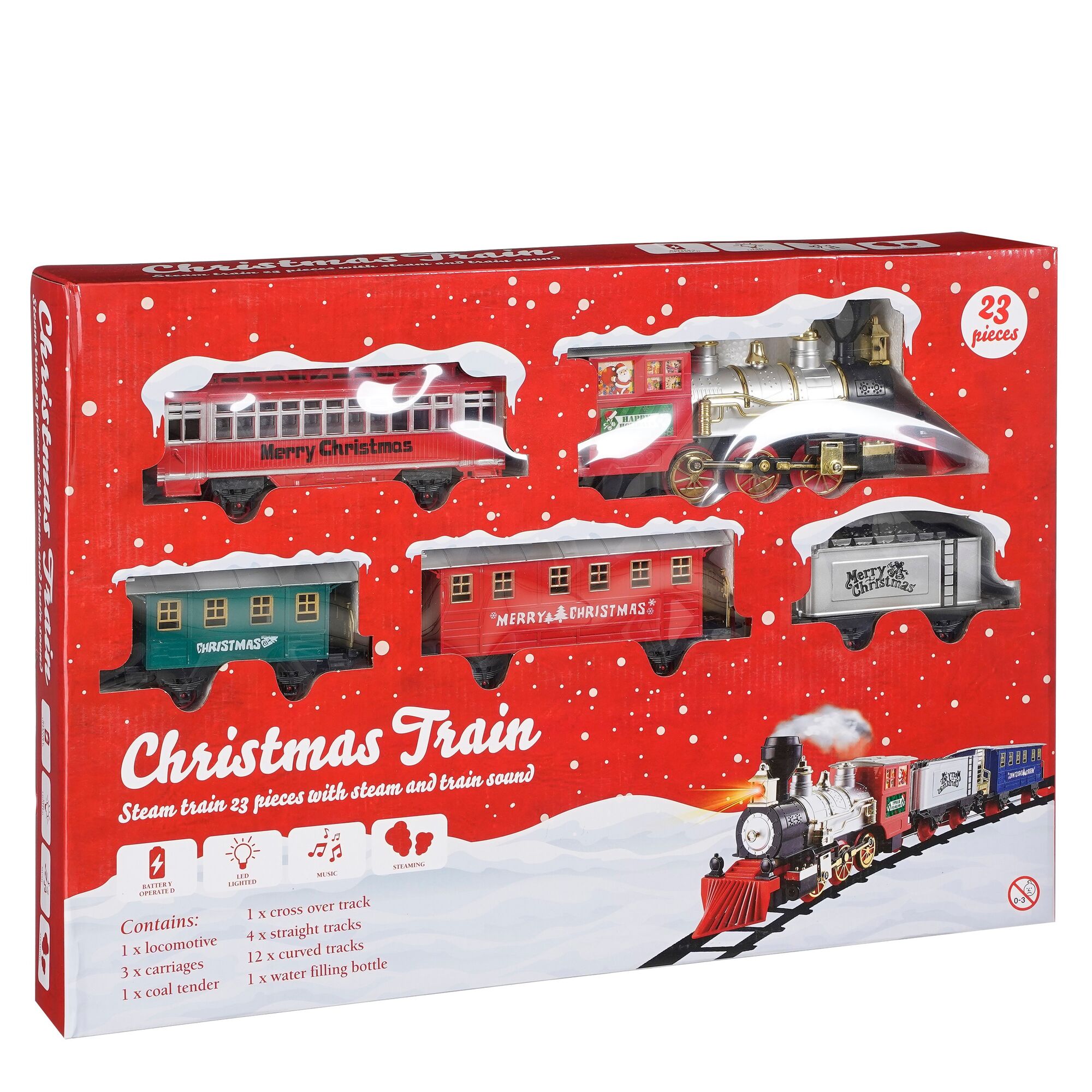 Trein rood 23 stuks with steam and train sound battery operated