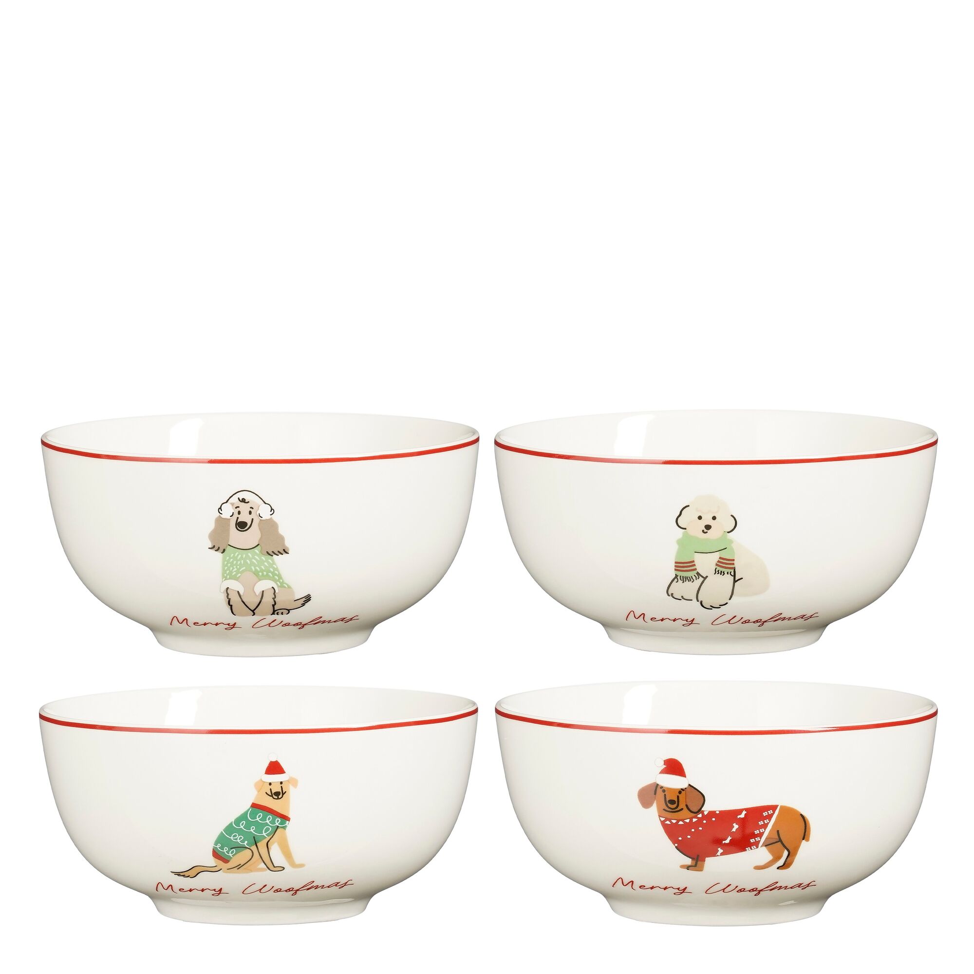 Schaal hond cadeau set off white 4-delig