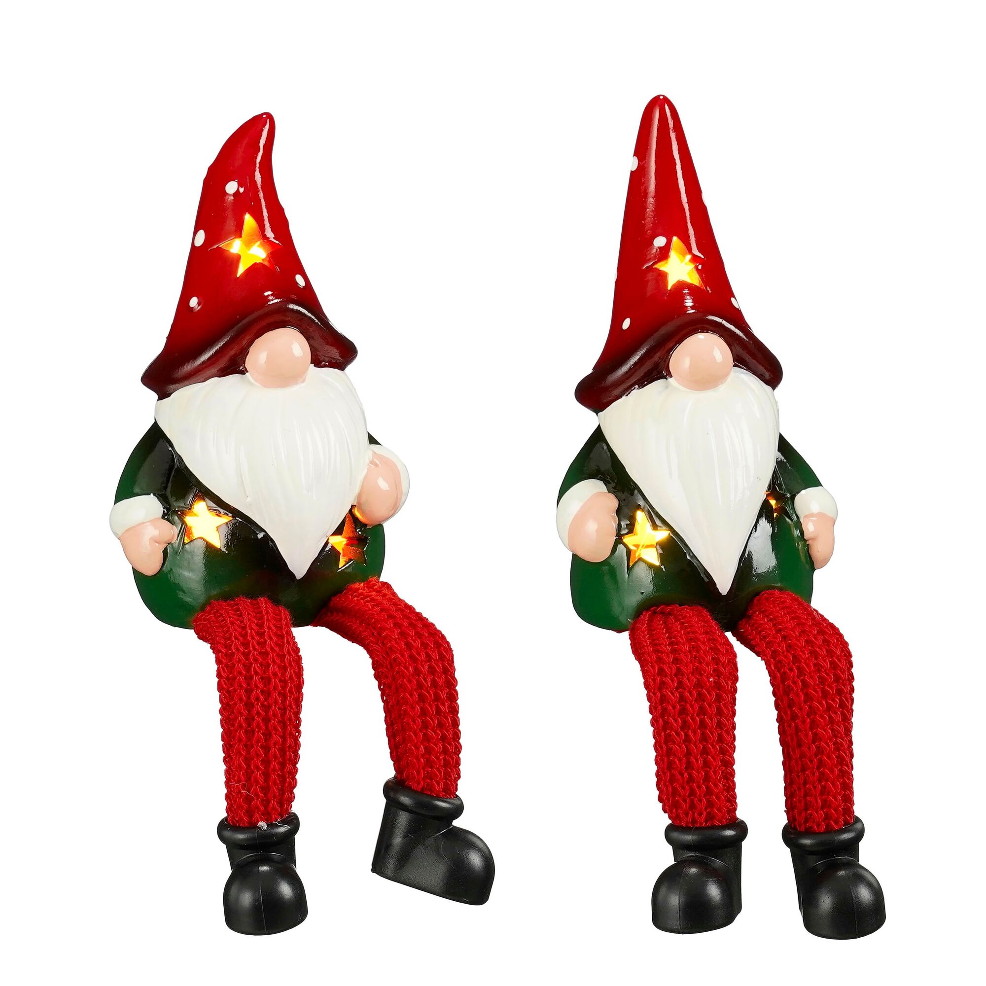 Decoratie gnoom dangle rood 2 assorti led battery operated