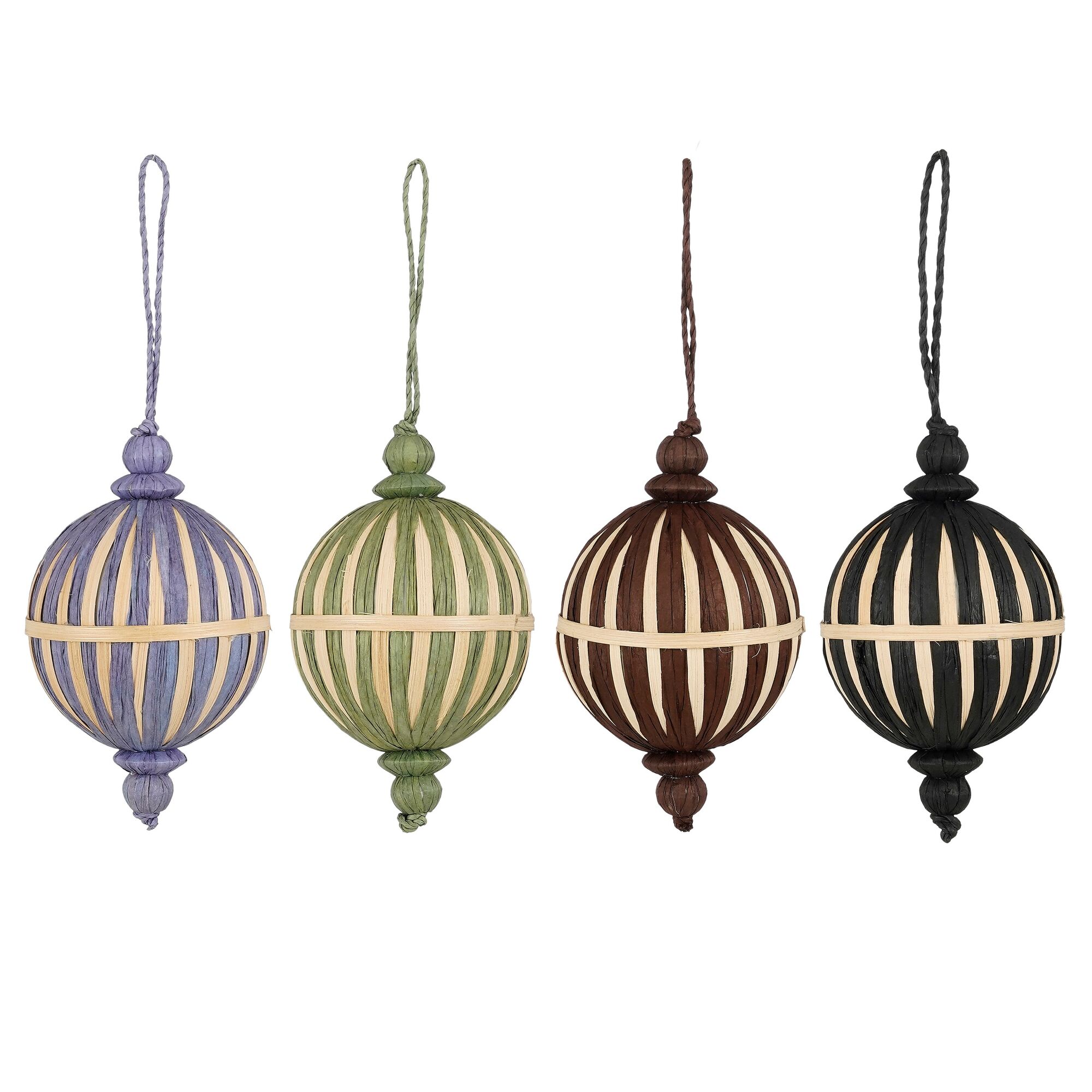 Ornament bal recycled plastic groen paars bruin zwart 4 assorti