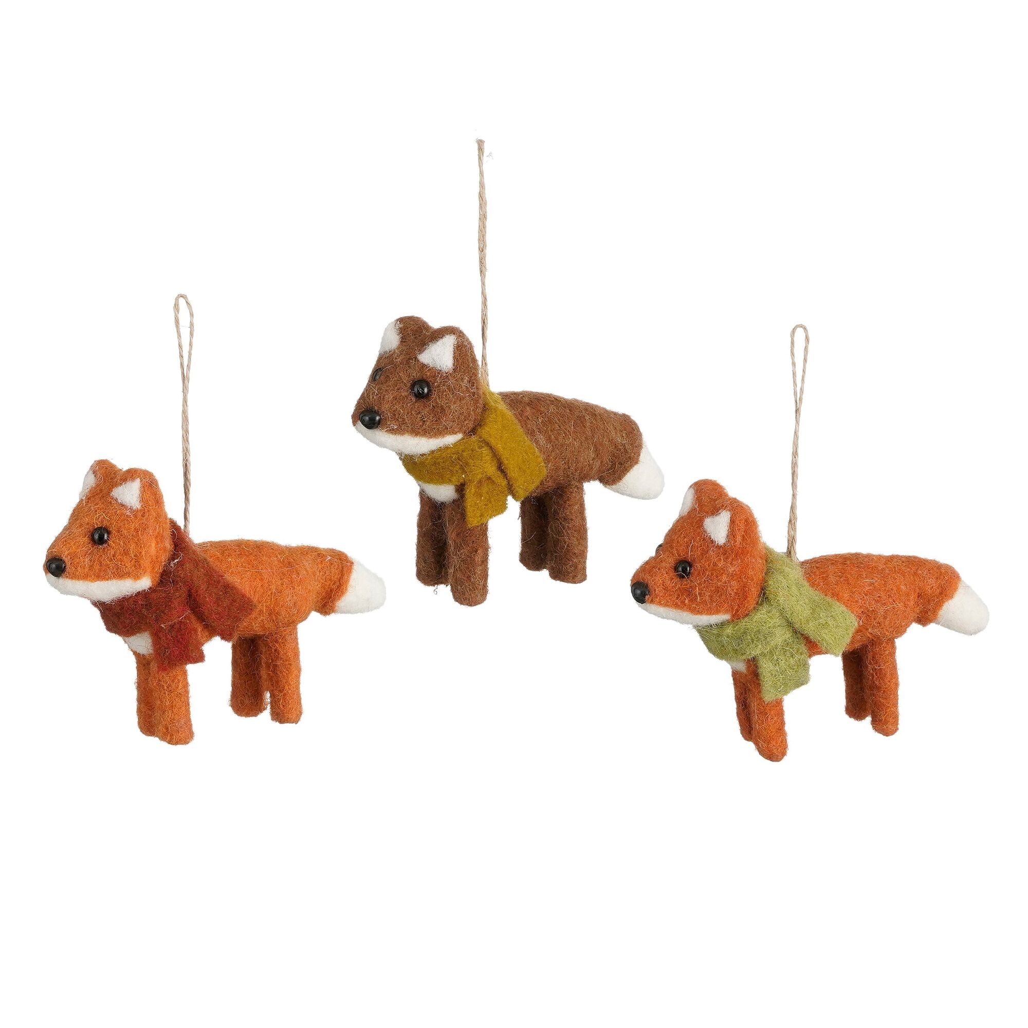 Decoratie ornament vos terra bruin oranje 3 assorti