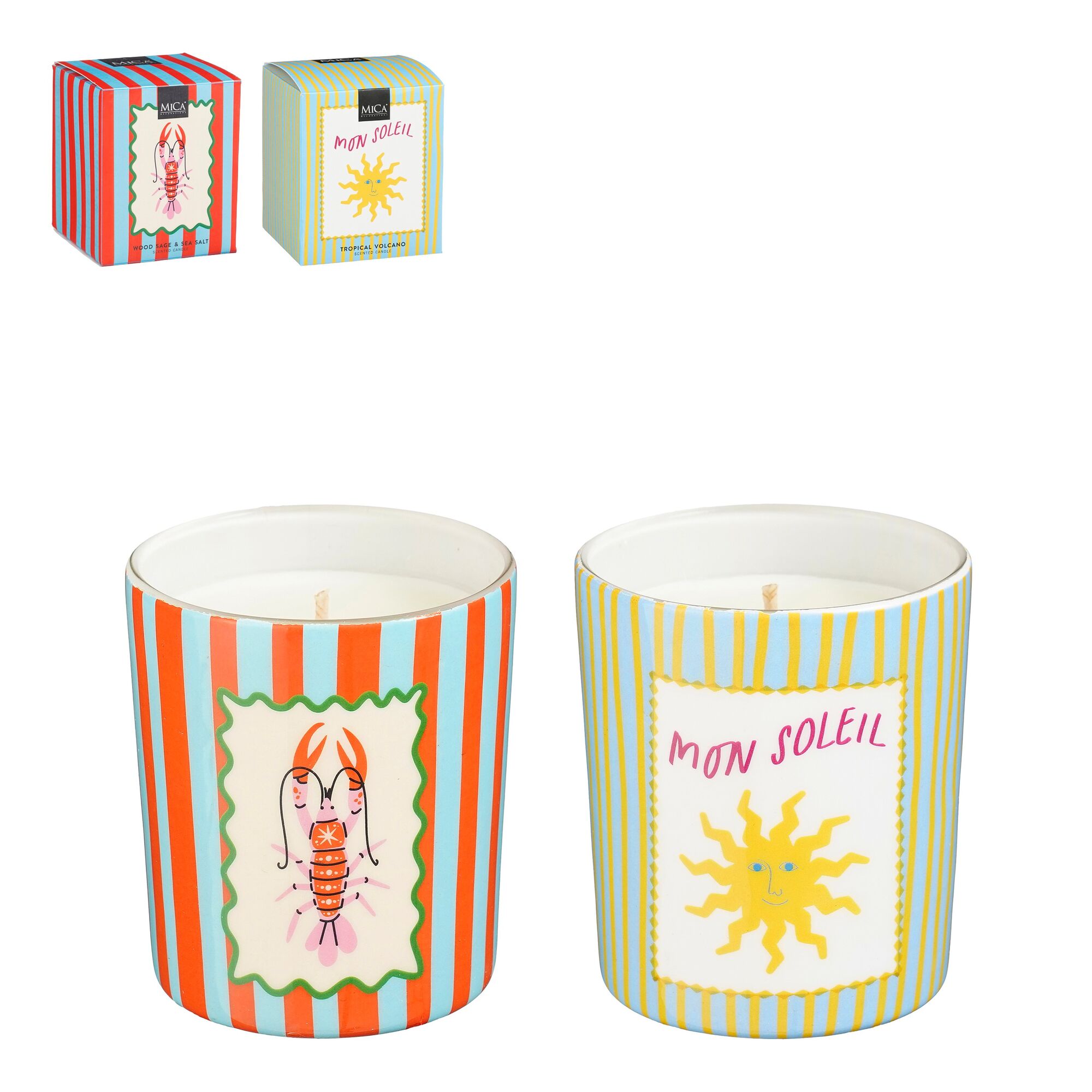 Geurkaars geel rood 2 assorti Lobster Mon Soleil