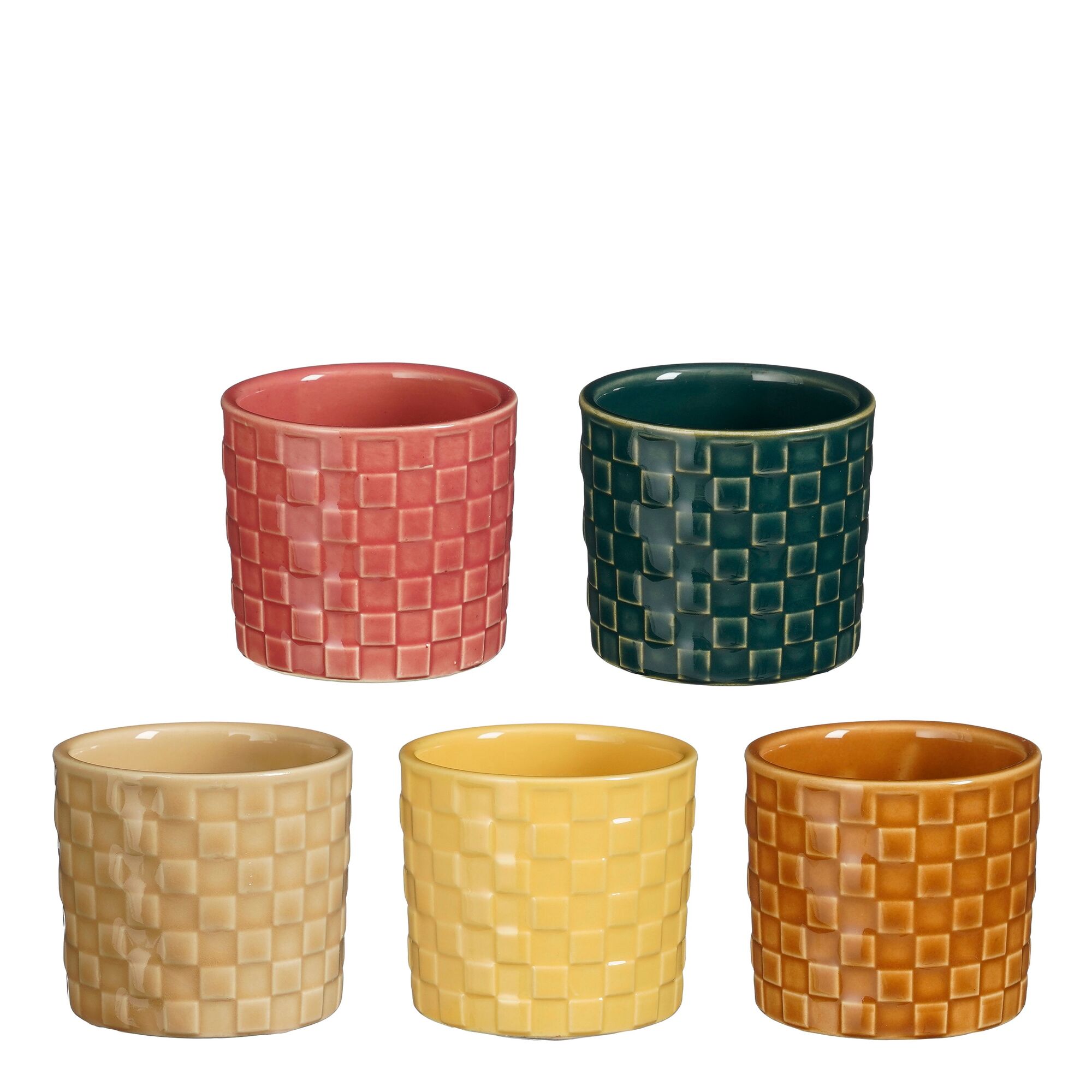 Daan pot rond petrol rood geel d.bruin l.bruin 5 assorti display