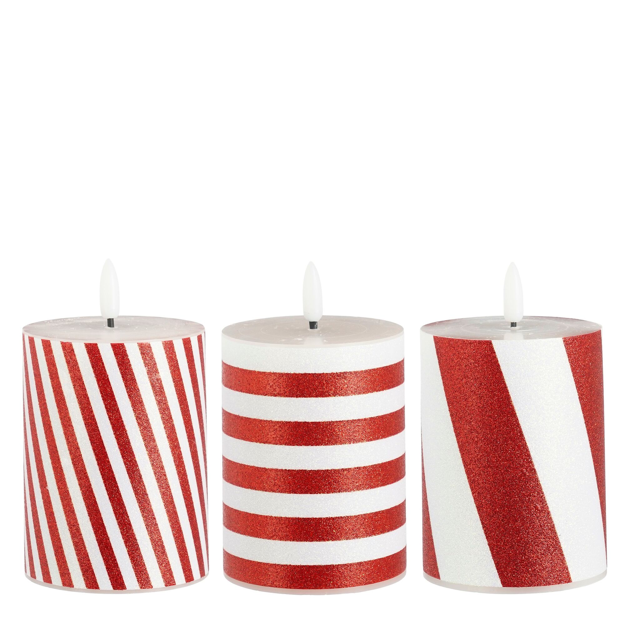 Kaars led streep rood warm wit 3 assorti battery operated en timer