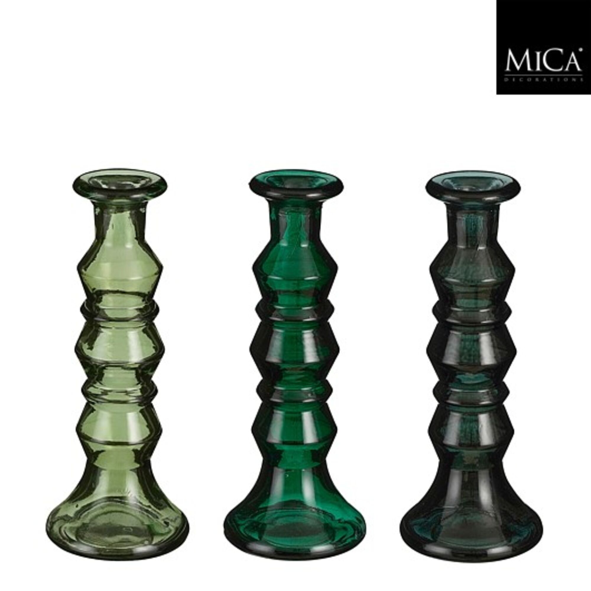 Eve kandelaar recycled glas groen 3 assorti