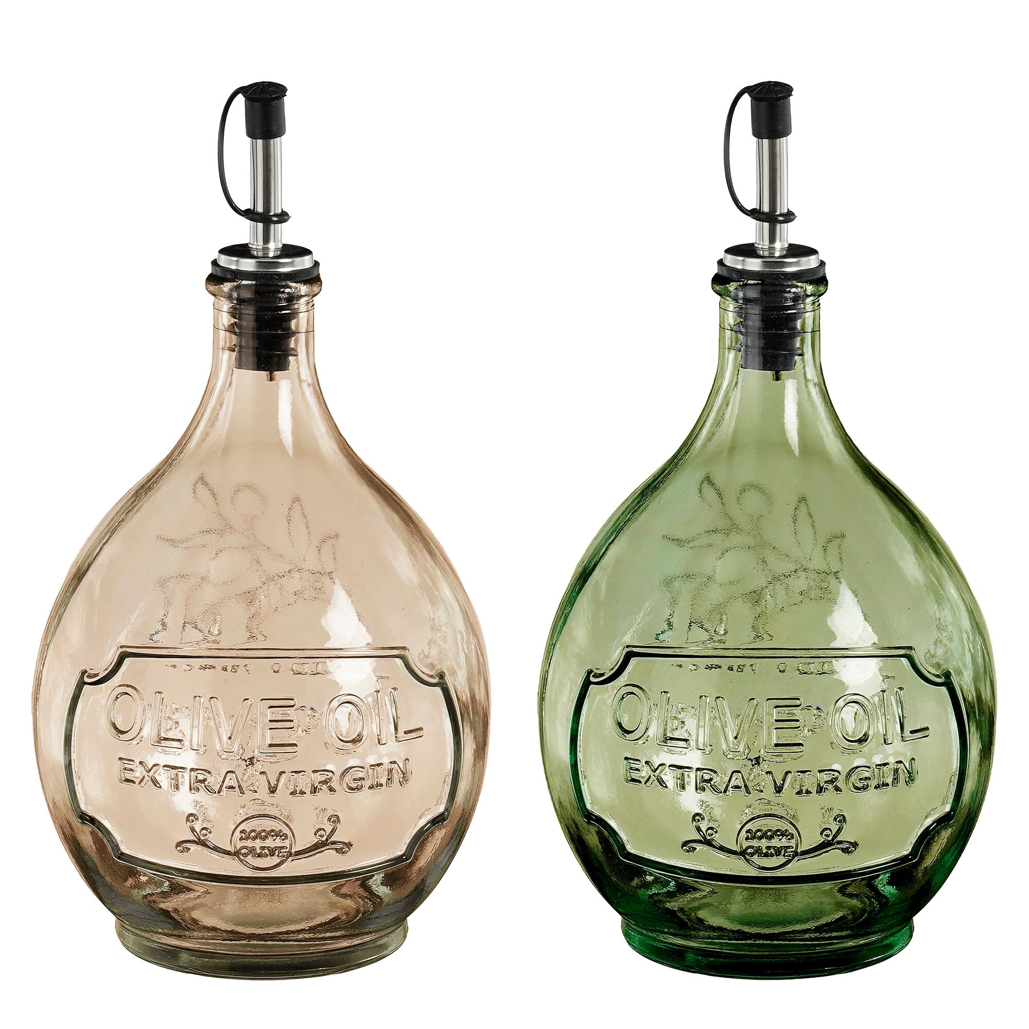 Oliefles recycled glas groen beige 2 assorti