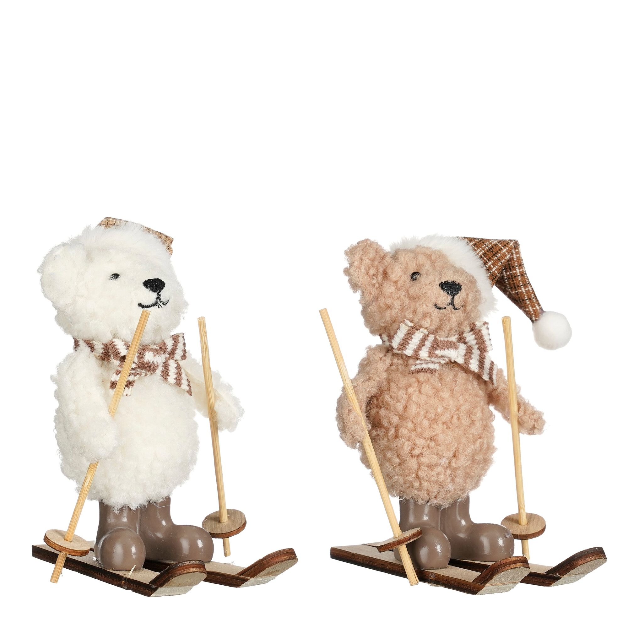 Decoratie beer ski wit bruin 2 assorti FSC 100%