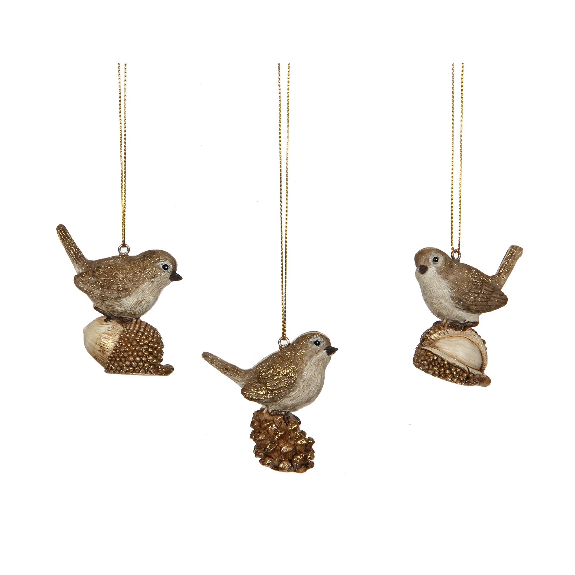 Ornament vogel goud 3 assorti
