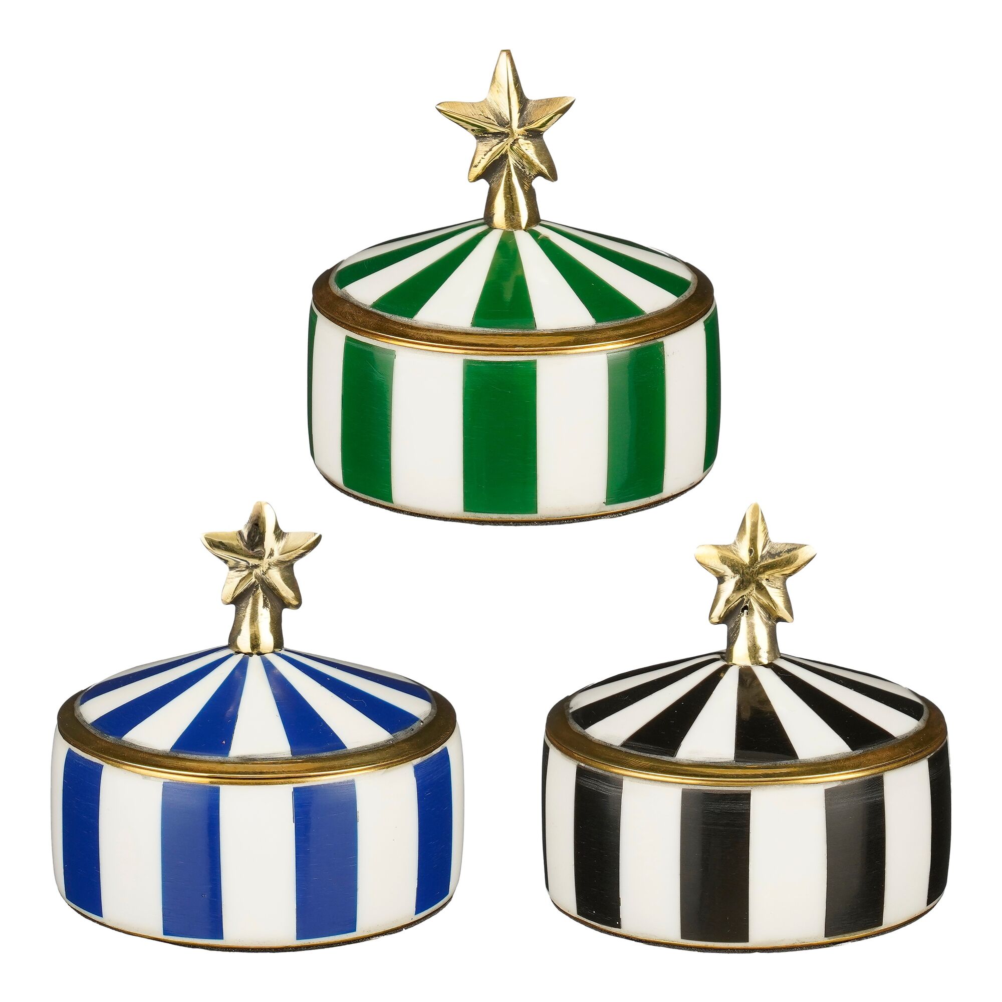 Juwelendoosje streep blauw d.groen zwart 3 assorti