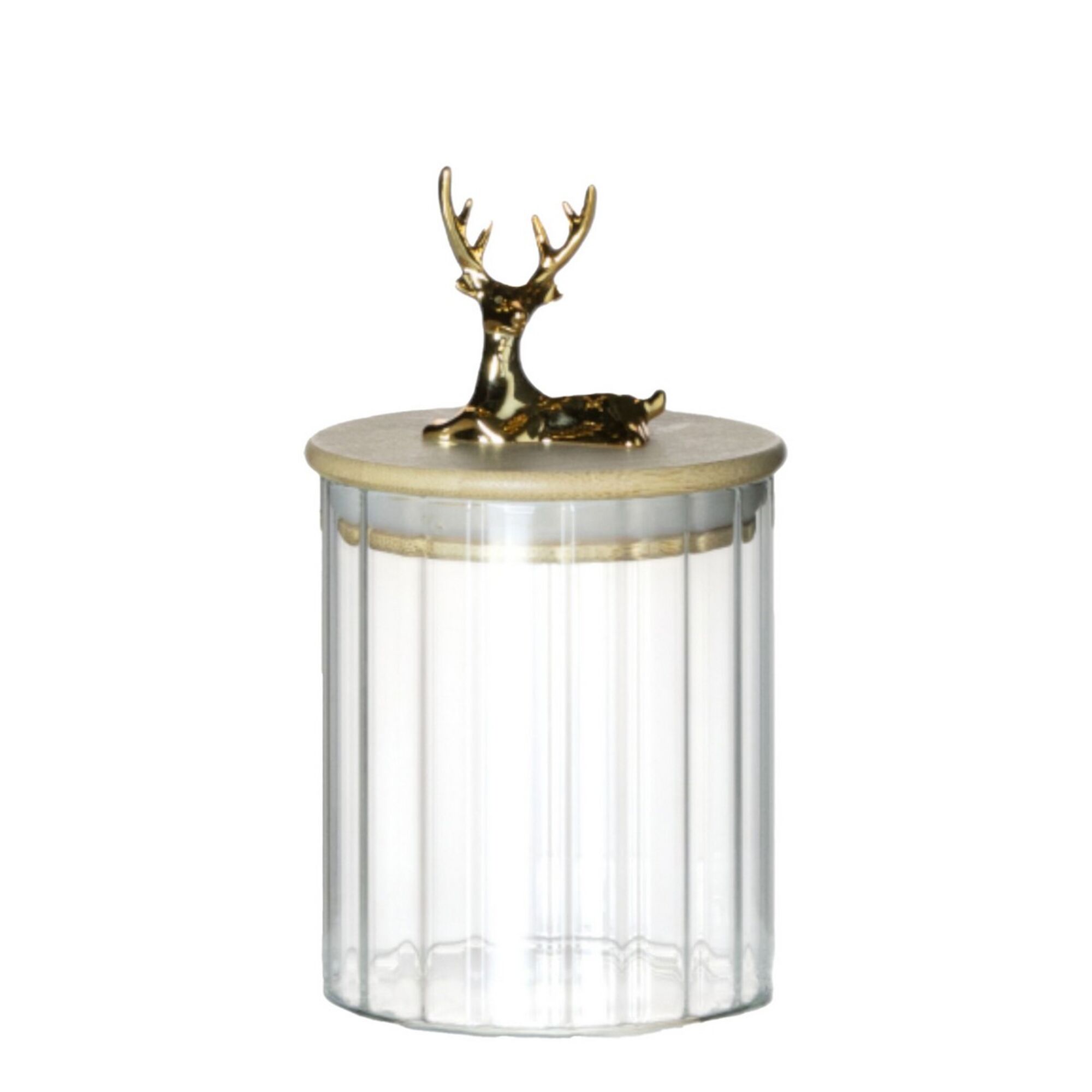 Canister Jar Glass Wooden lid Deer