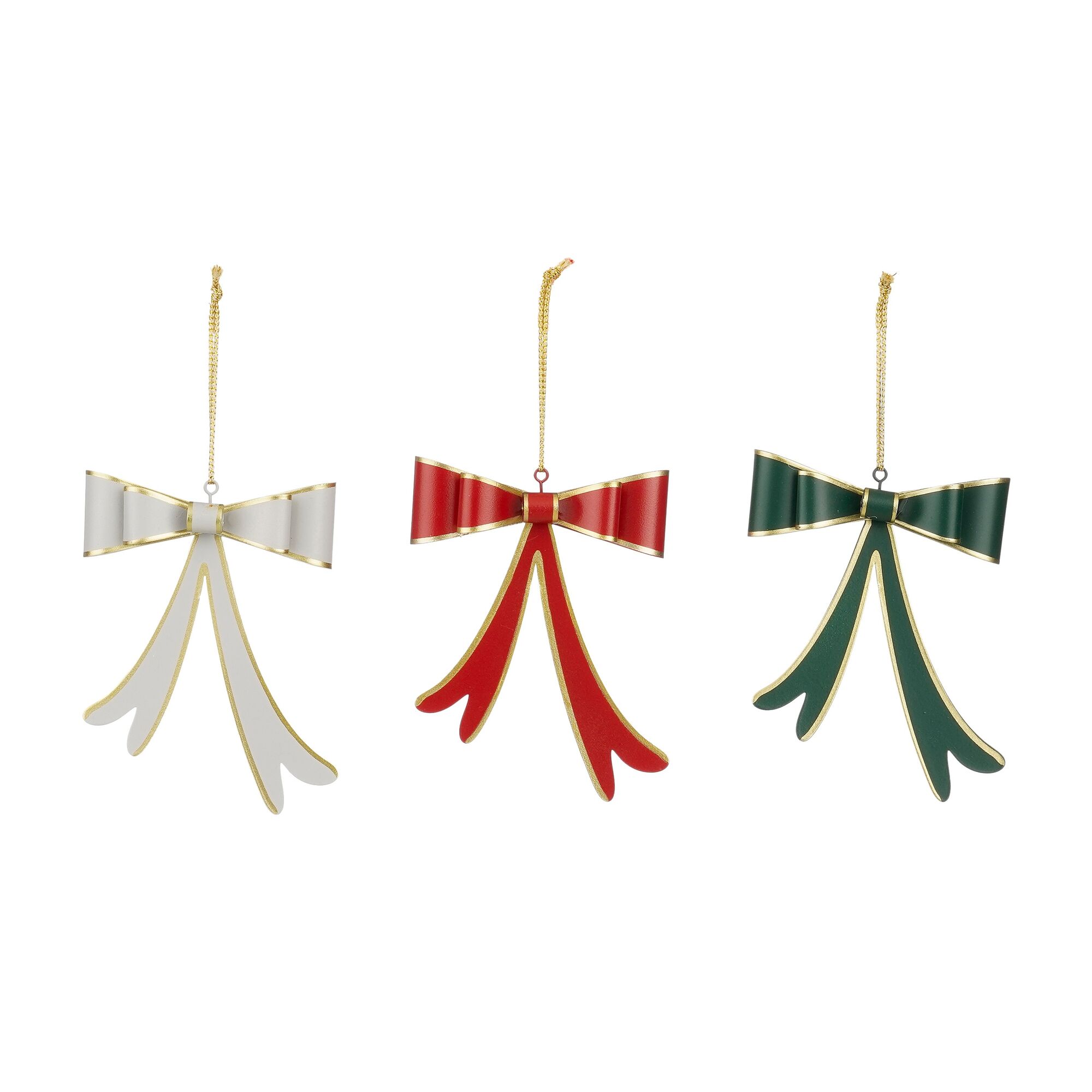 Ornament strik rood d.groen off white 3 assorti