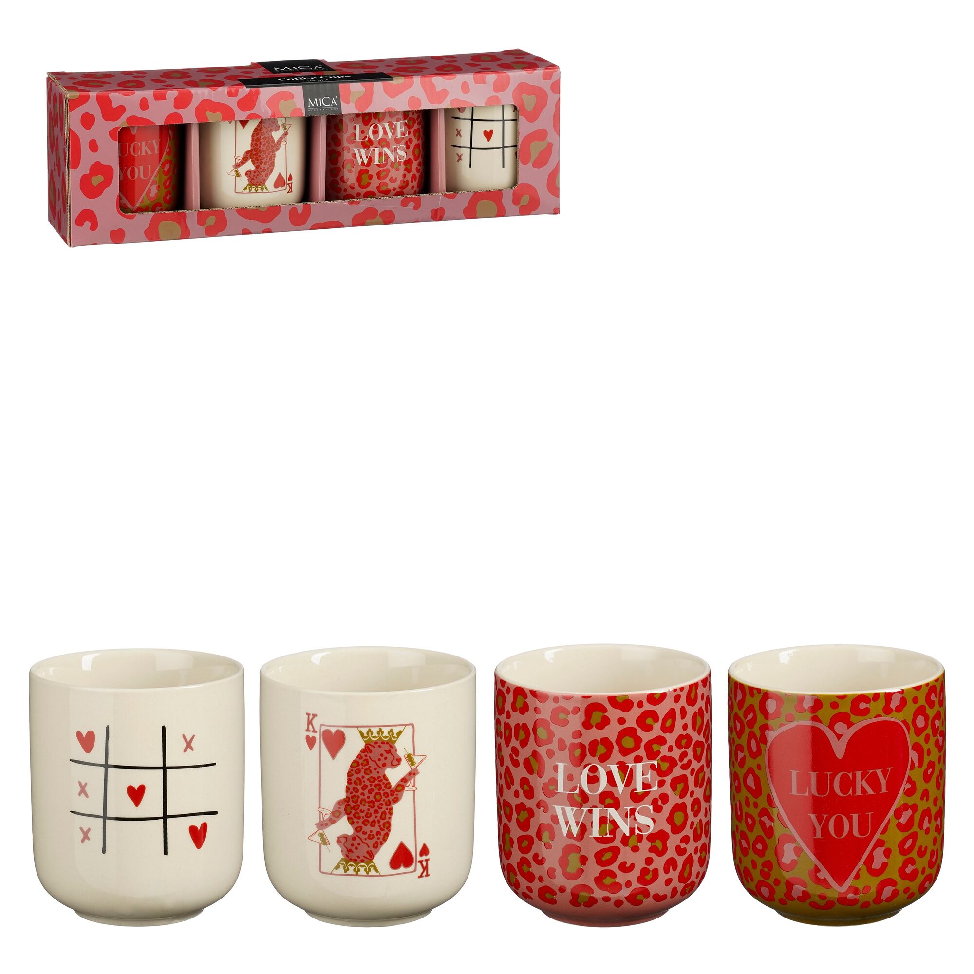 Koffiebeker bruin off white roze rood 4 stuks