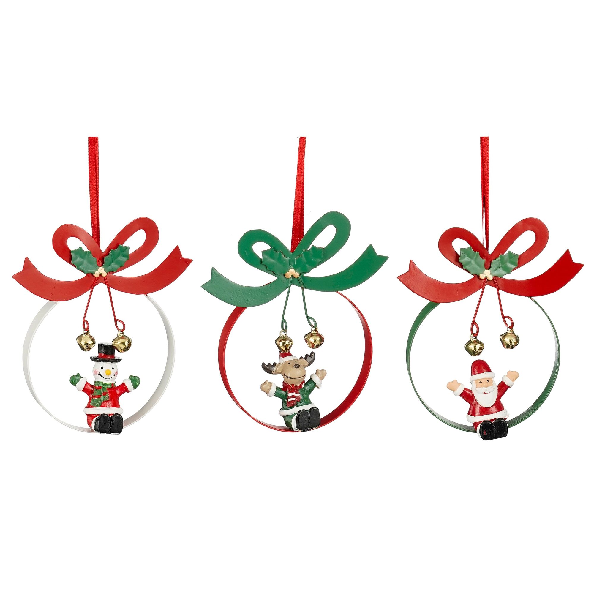 Ornament kerstman sneeuwman hert rood groen 3 assorti